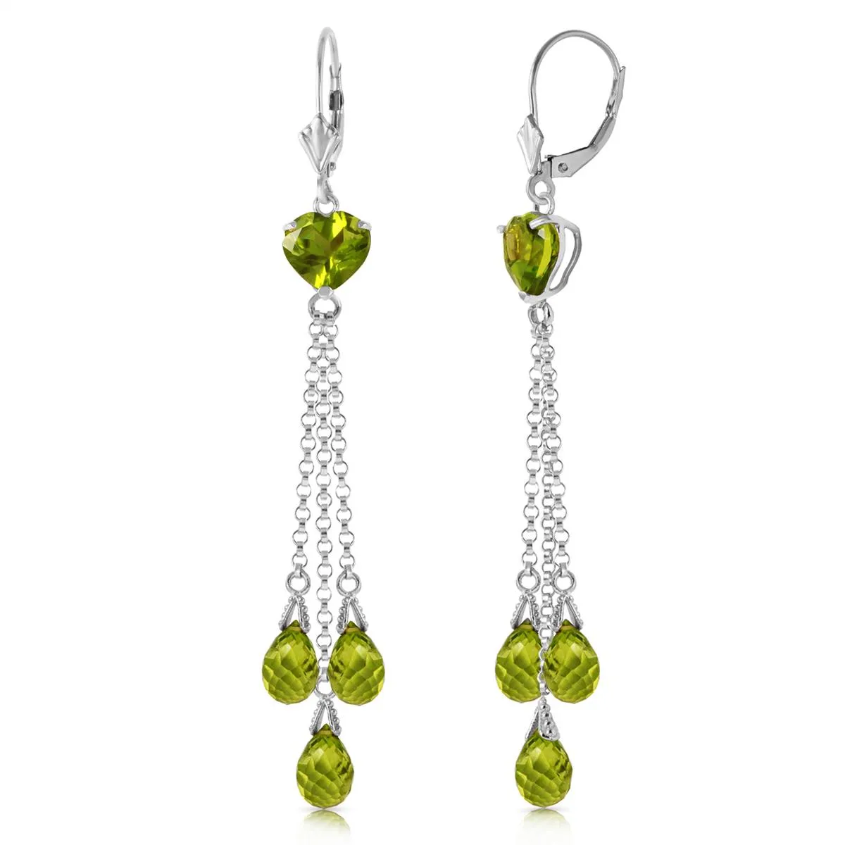 9.5 Carat 14K Solid White Gold Chandelier Earrings Briolette Peridot