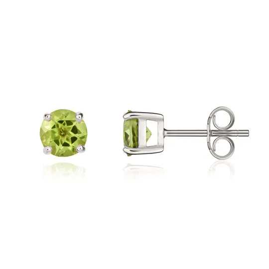 9ct  White Gold Round Peridot Claw Stud Earrings 5mm