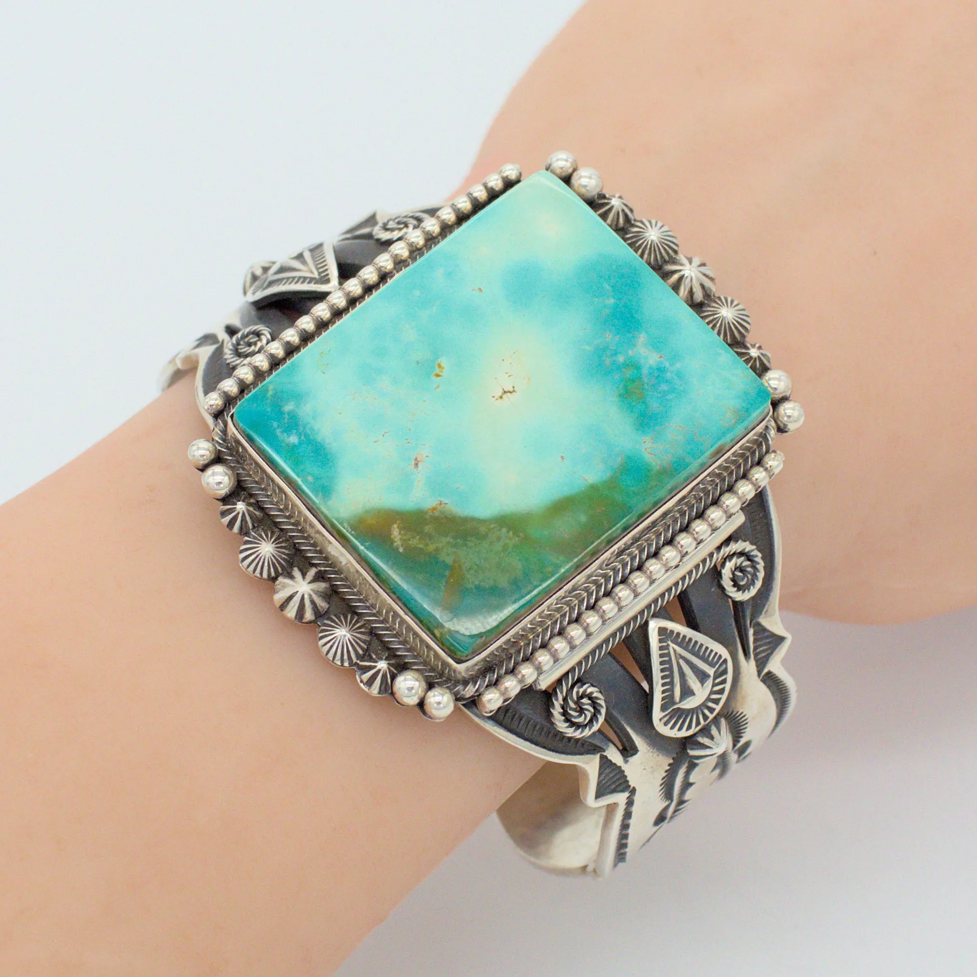 Aaron Toadlena Handmade Navajo Sterling Silver Natural Turquoise Bracelet