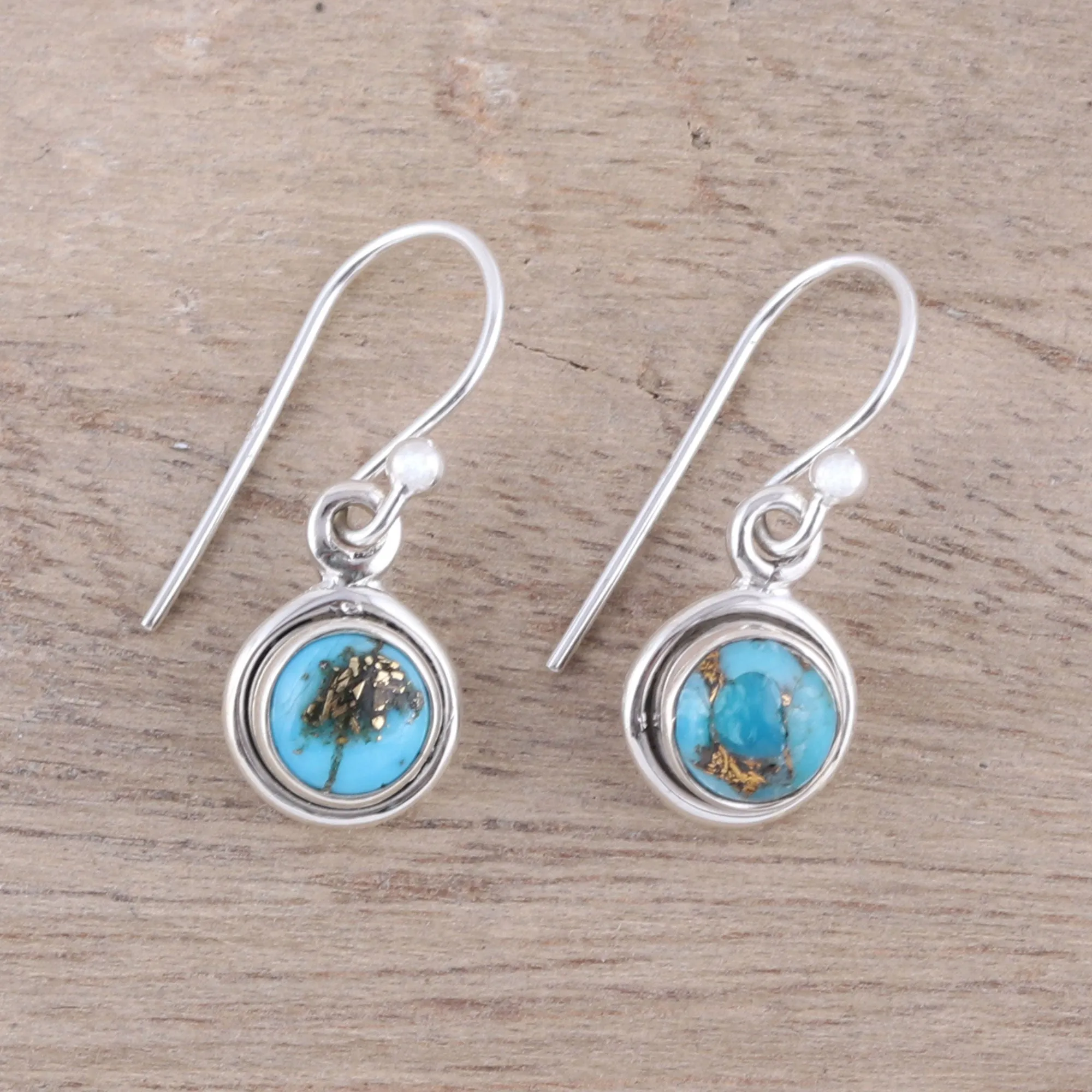 Adorable Moon in Blue Sterling Silver and Blue Composite Turquoise Earrings