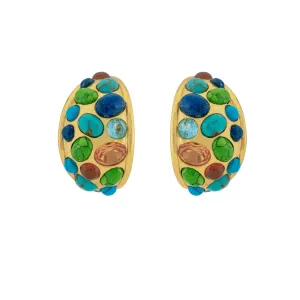 Alicia Earrings Green Turquoise, Blue Turquoise, Golden Turquoise, Lapis, Citrine Quartz & Blue Quartz