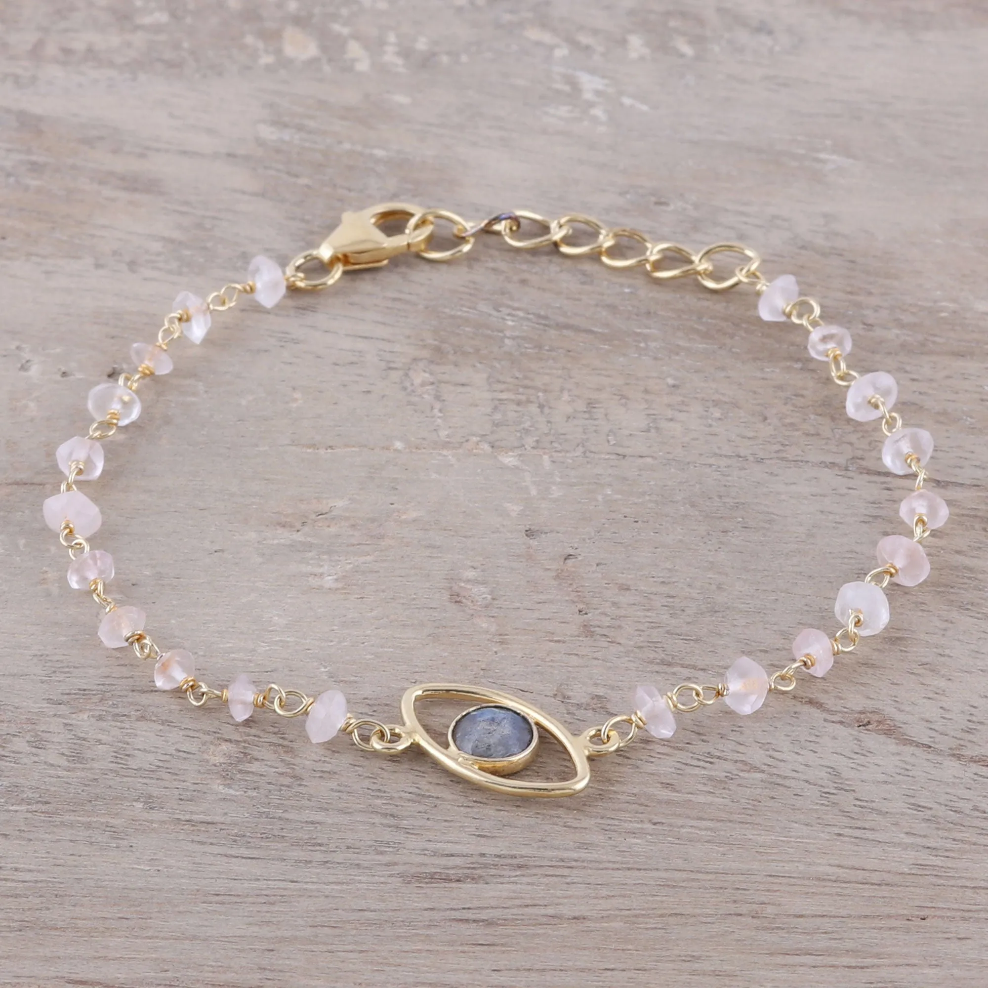 All Eyes on You Gold Plated Labradorite and Rose Quartz Pendant Bracelet