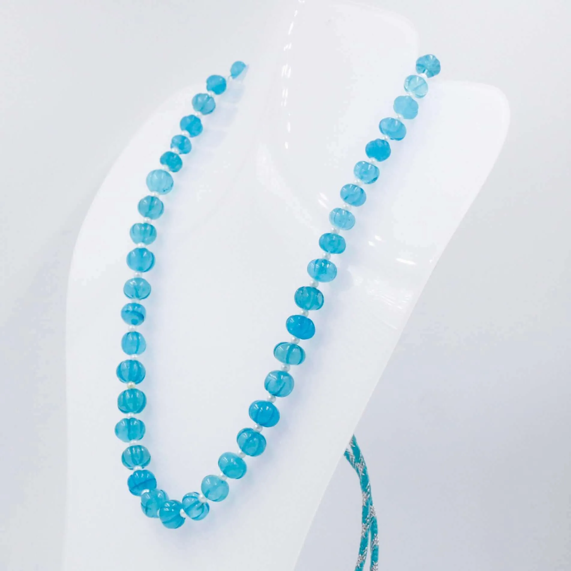 Aqua Blue Quartz Necklace Blue Quartz Beaded Necklace Blue Gemstone Necklace Indian Necklace Sarafa Necklace Quartz Jewelry SKU 6142886