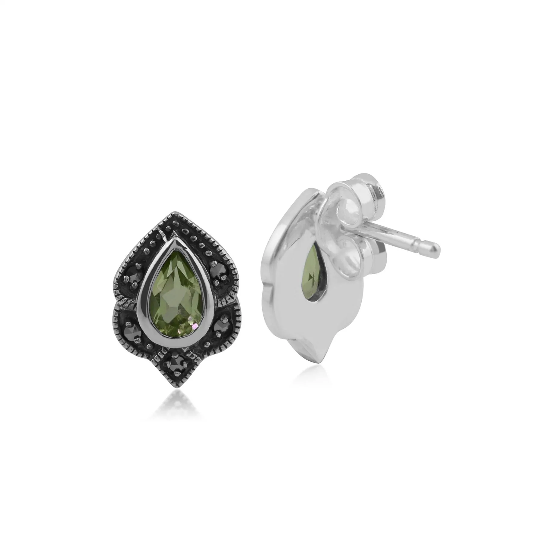 Art Nouveau Stil Ovale Peridot & Markasit Ohrstecker in Sterling Silber