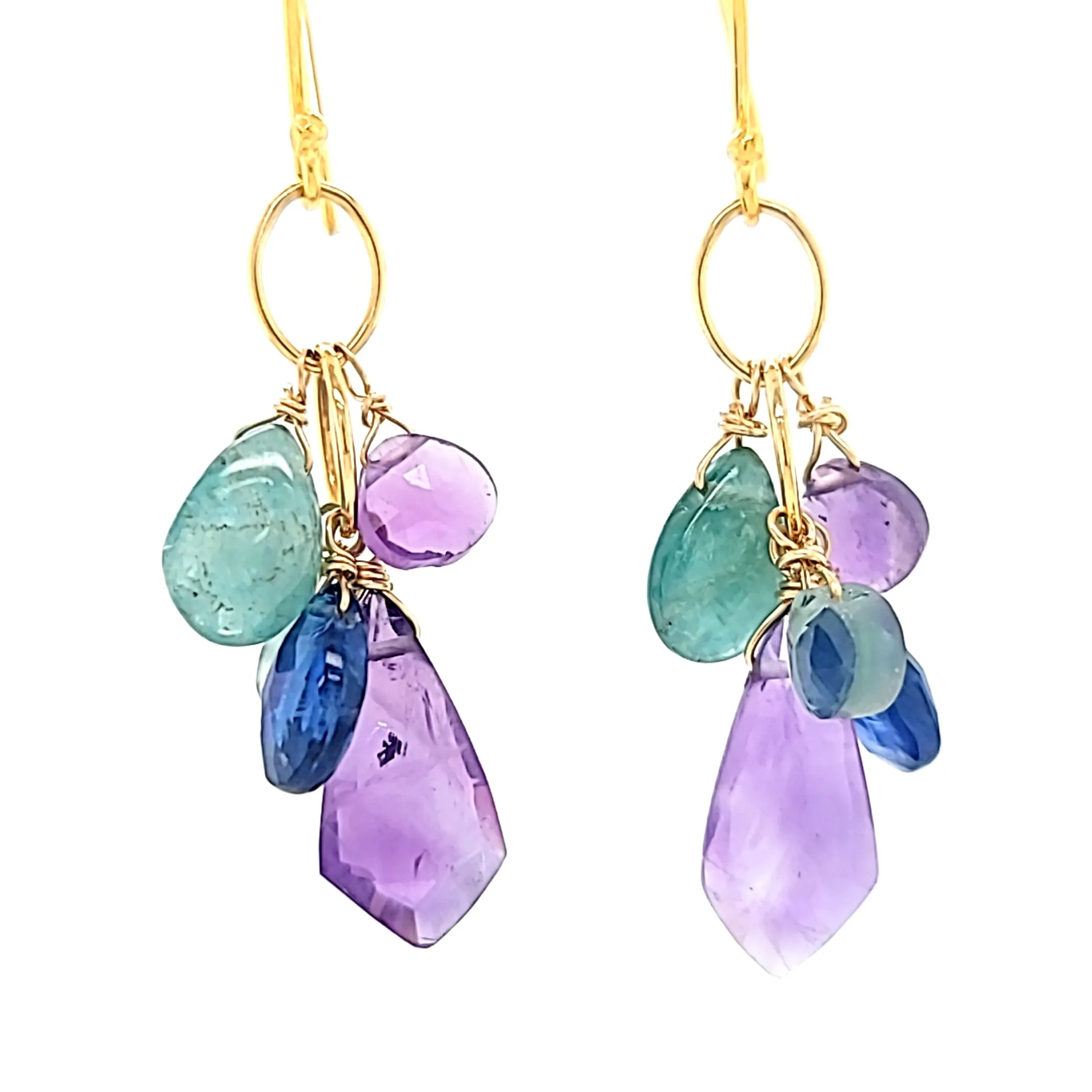 AVF Amethyst, Kyanite, Grandidierite, Blue Quartz Cluster Drop Earrings (SI3745)