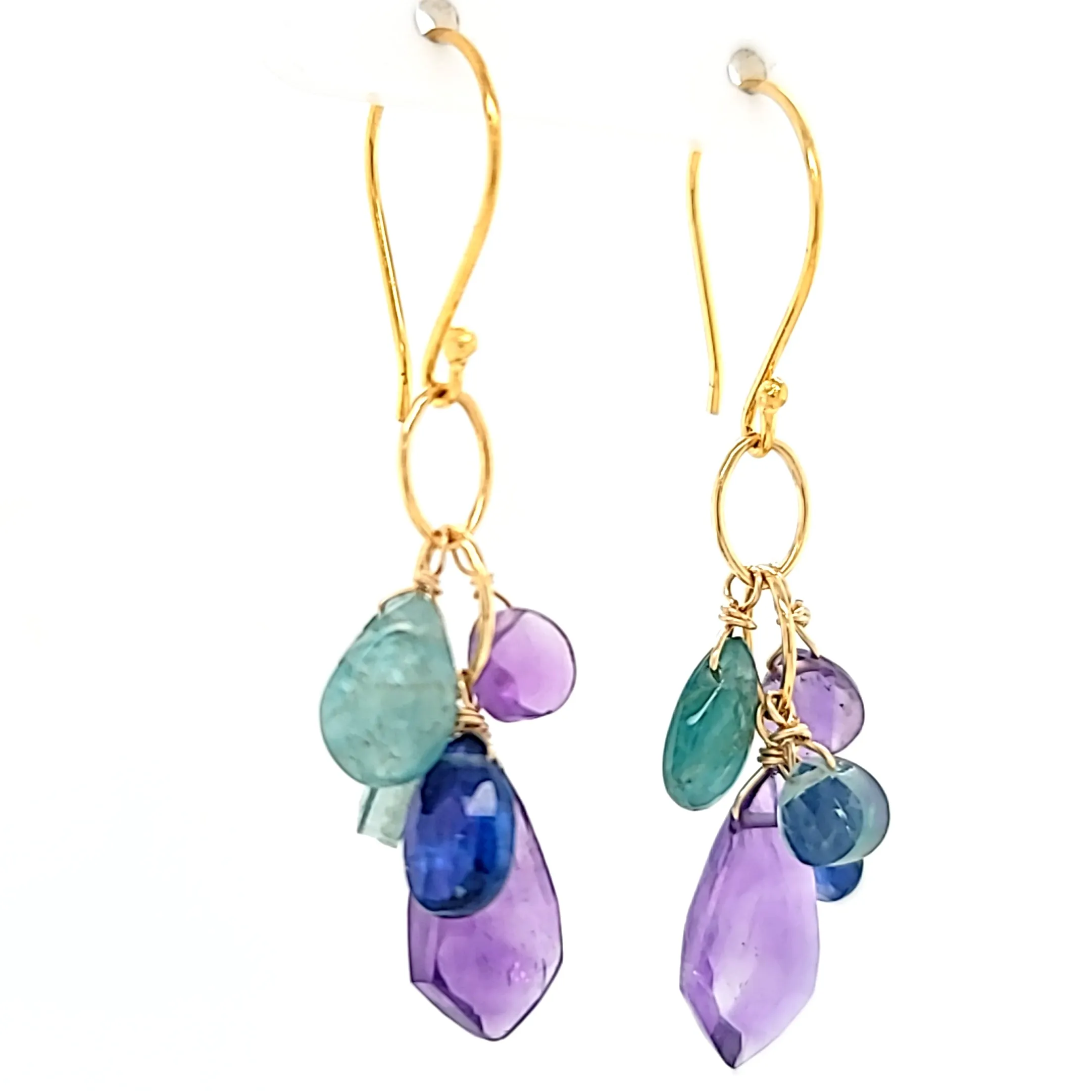 AVF Amethyst, Kyanite, Grandidierite, Blue Quartz Cluster Drop Earrings (SI3745)