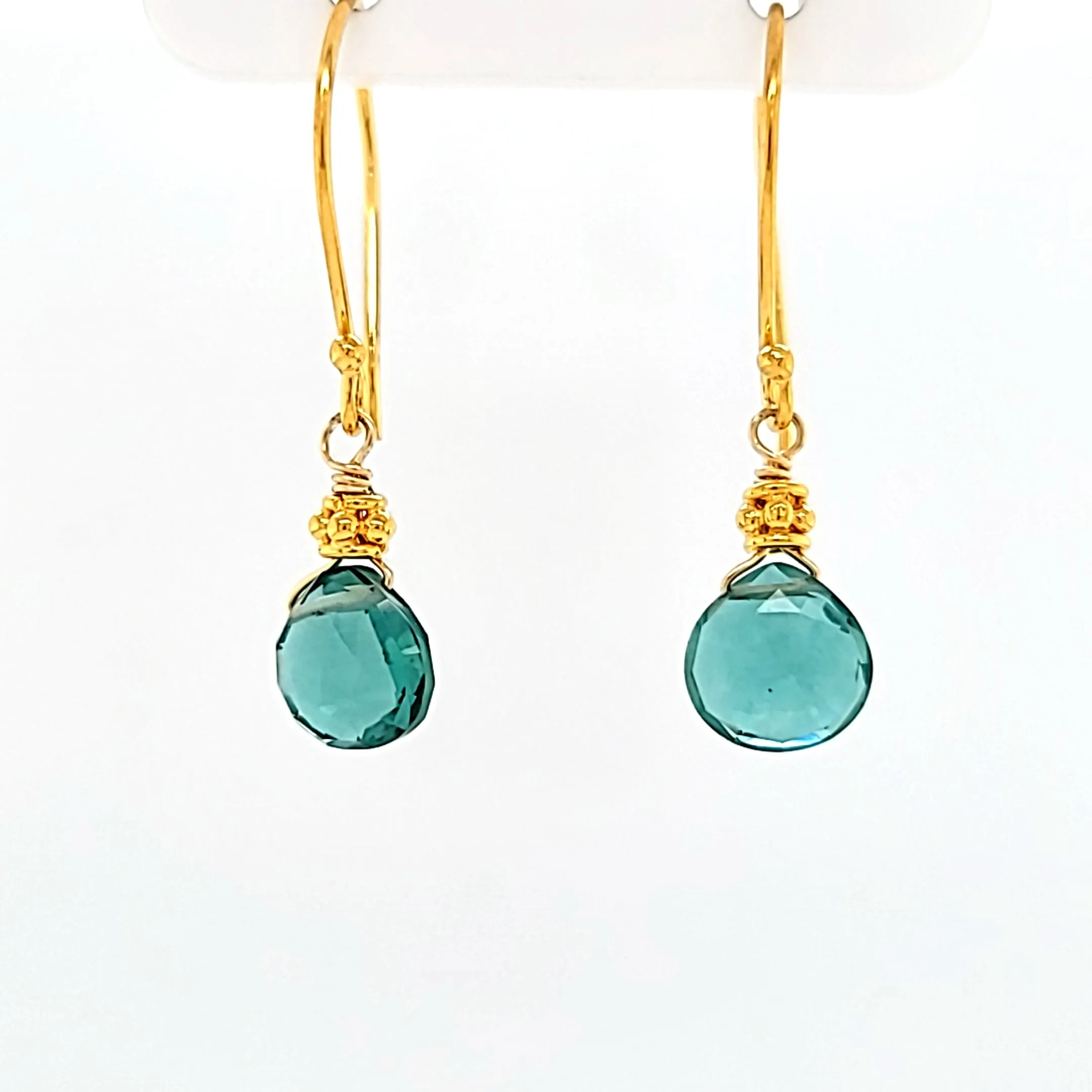 AVF Gold Faceted Green Quartz Drop Earrings (SI3762)