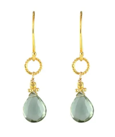 AVF Gold Rope Link Green Quartz Earrings (SI6767)