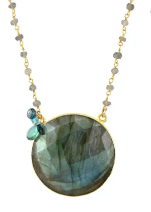 AVF Gold Round Bezel Labradorite, Blue Topaz & Quartz Necklace (SI6806)