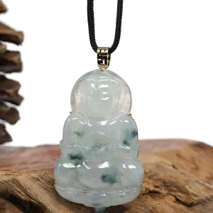 Baikalla 14k "Goddess of Compassion" Genuine Burmese Jadeite Jade Guanyin Necklace With Good Luck Design