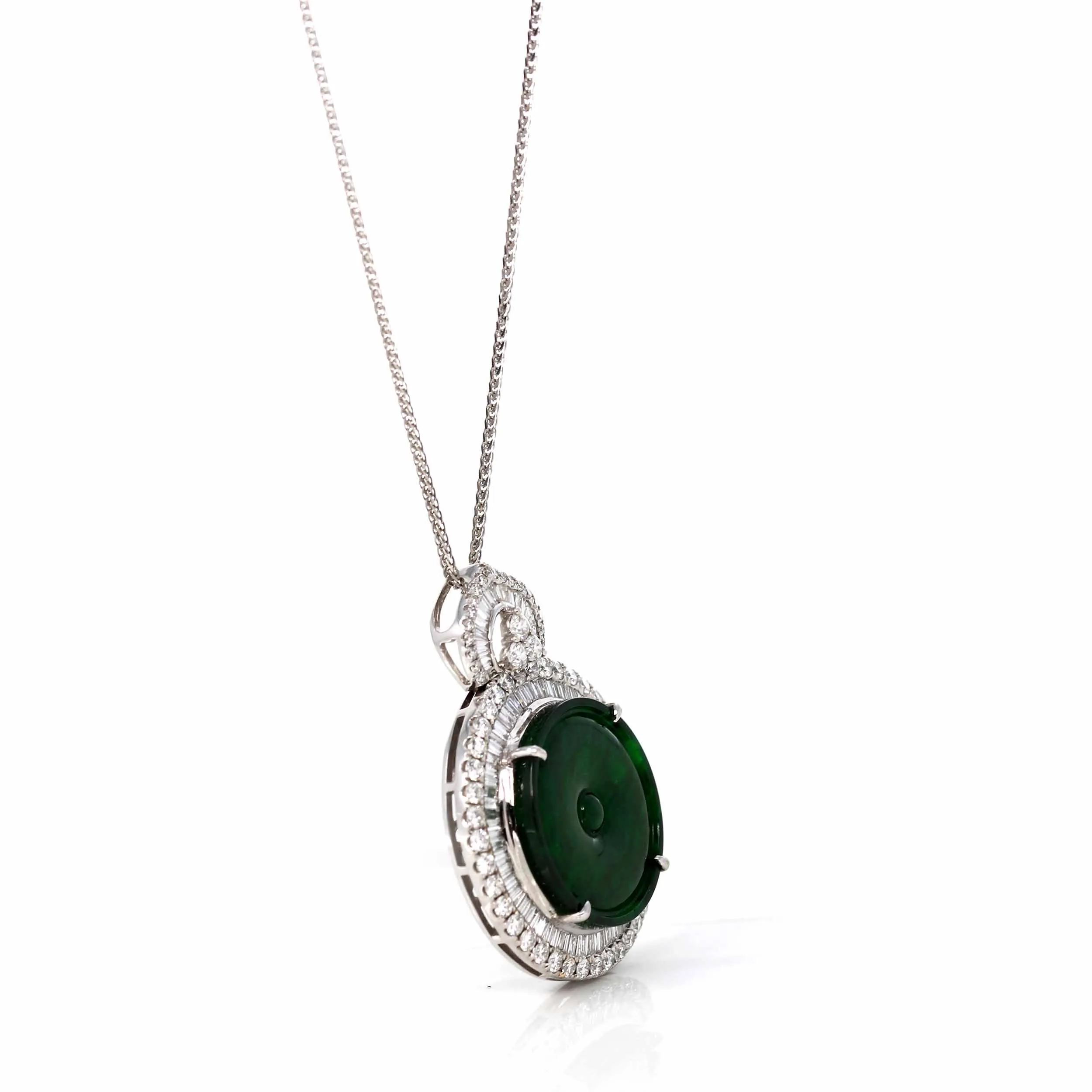 Baikalla 18K White Gold Genuine Luxury Imperial Jadeite KouKou Pendant with Diamonds