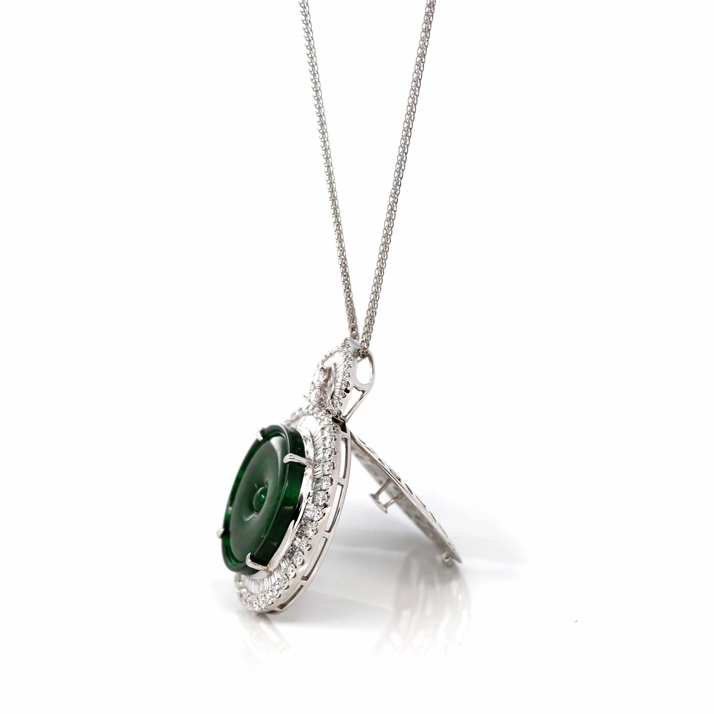 Baikalla 18K White Gold Genuine Luxury Imperial Jadeite KouKou Pendant with Diamonds