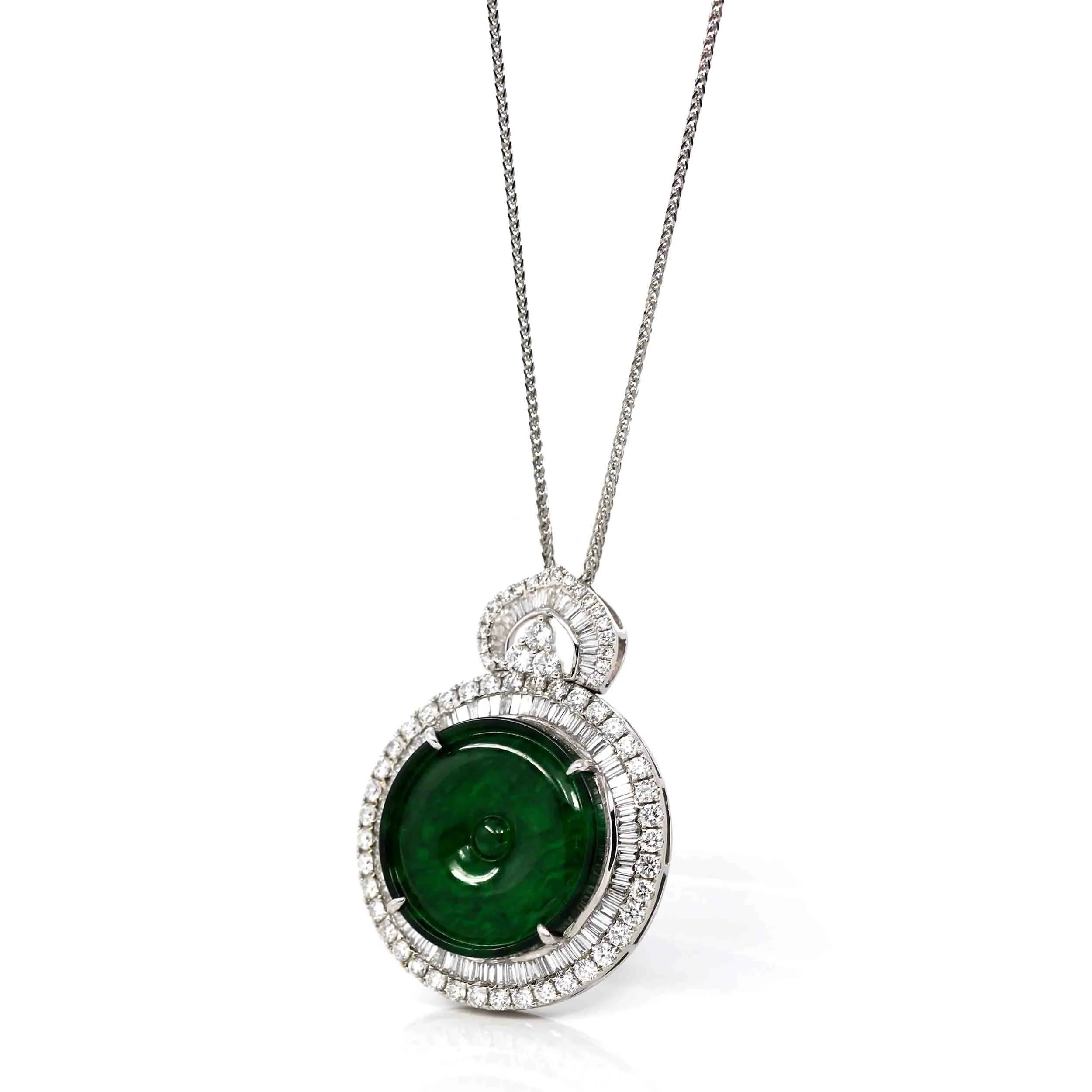 Baikalla 18K White Gold Genuine Luxury Imperial Jadeite KouKou Pendant with Diamonds