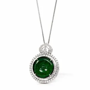 Baikalla 18K White Gold Genuine Luxury Imperial Jadeite KouKou Pendant with Diamonds