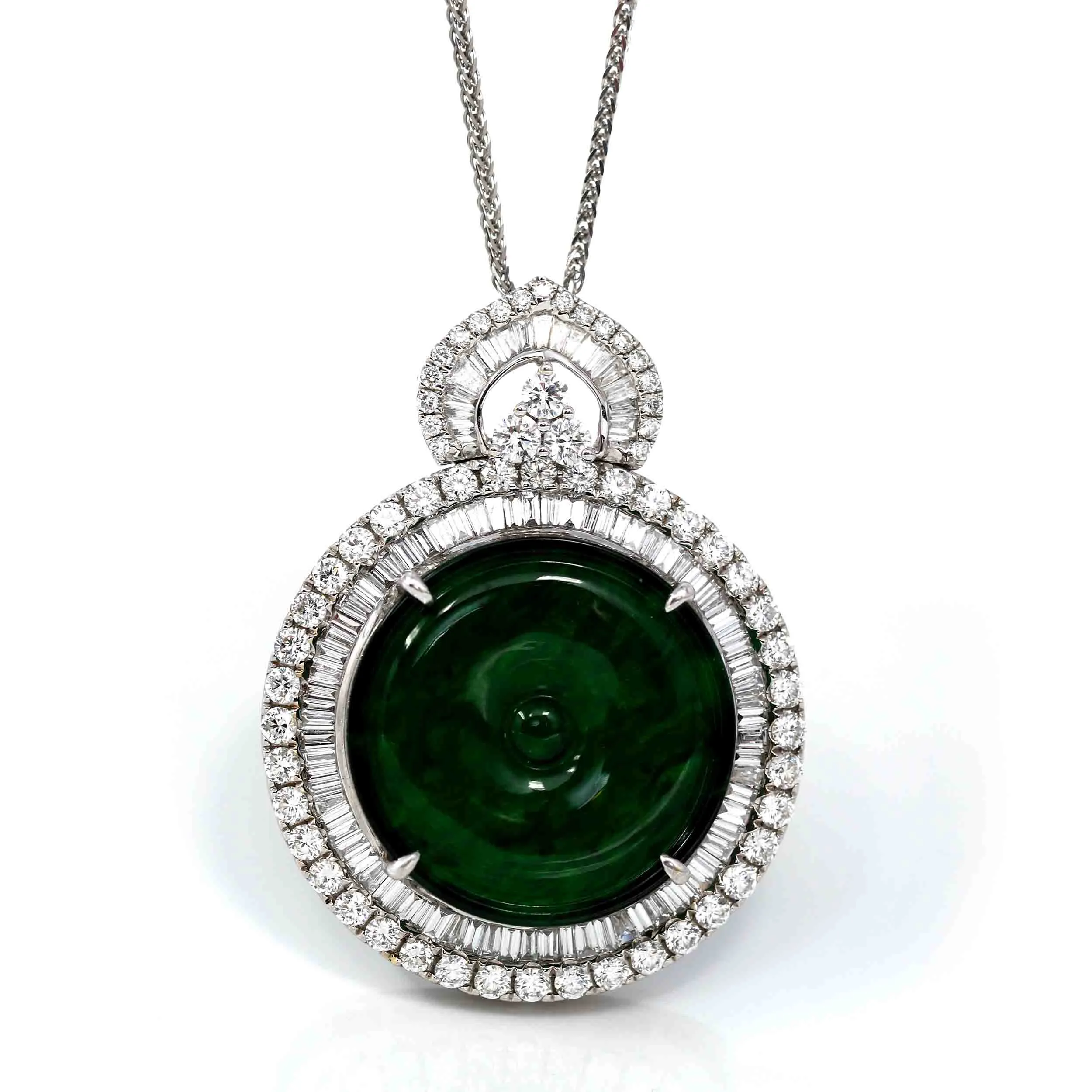 Baikalla 18K White Gold Genuine Luxury Imperial Jadeite KouKou Pendant with Diamonds