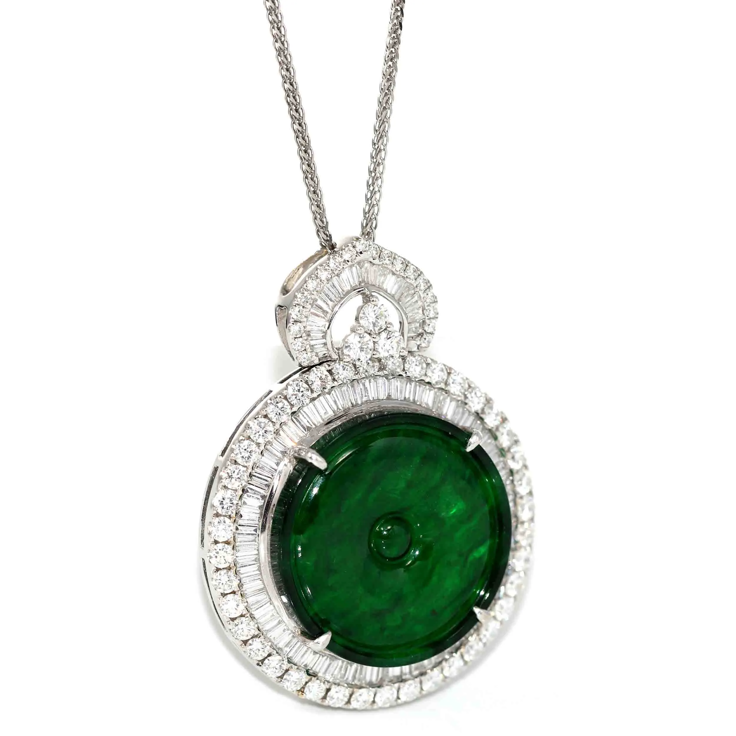 Baikalla 18K White Gold Genuine Luxury Imperial Jadeite KouKou Pendant with Diamonds