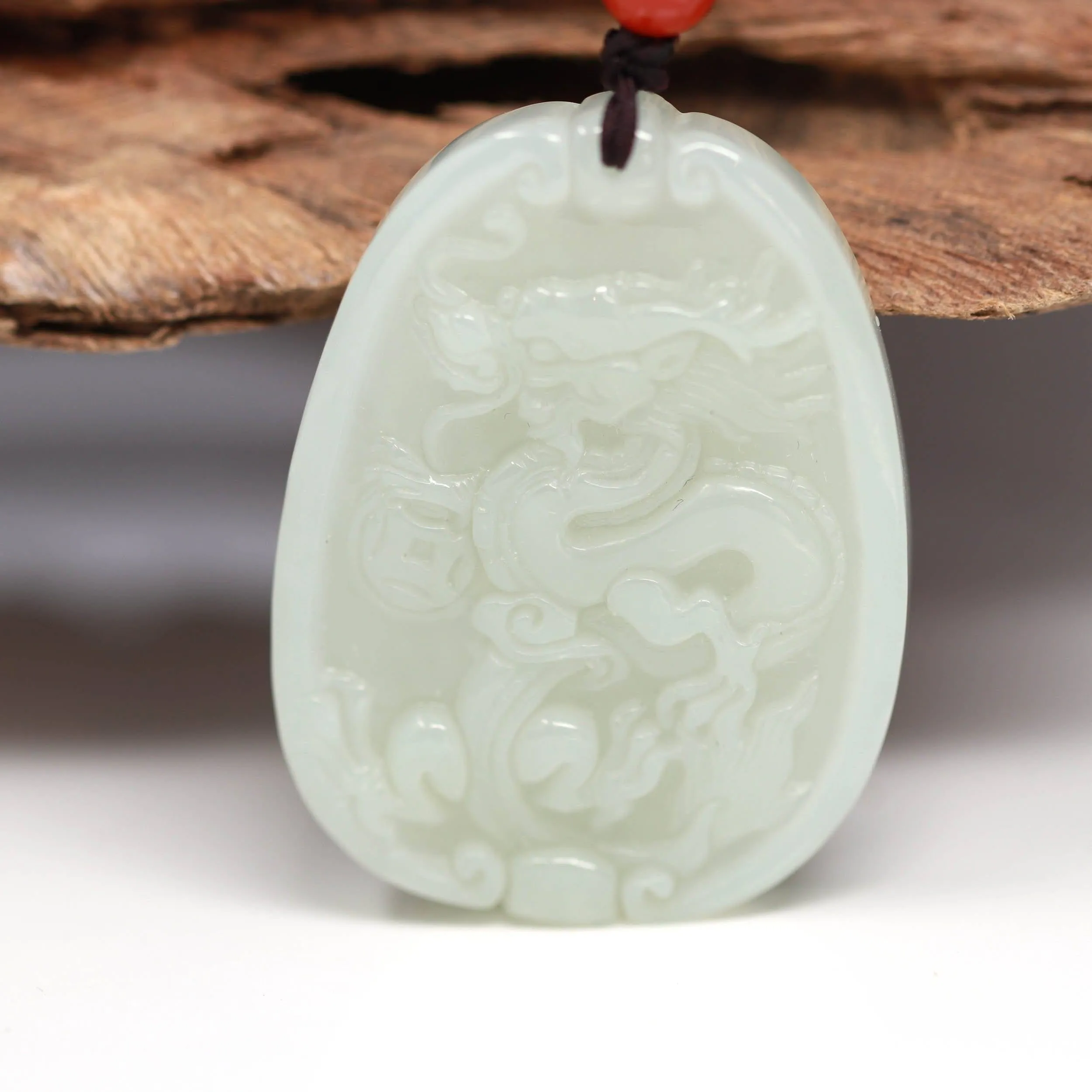 Baikalla™ Genuine HeTian White Nephrite Jade Dragon Pendant Necklace