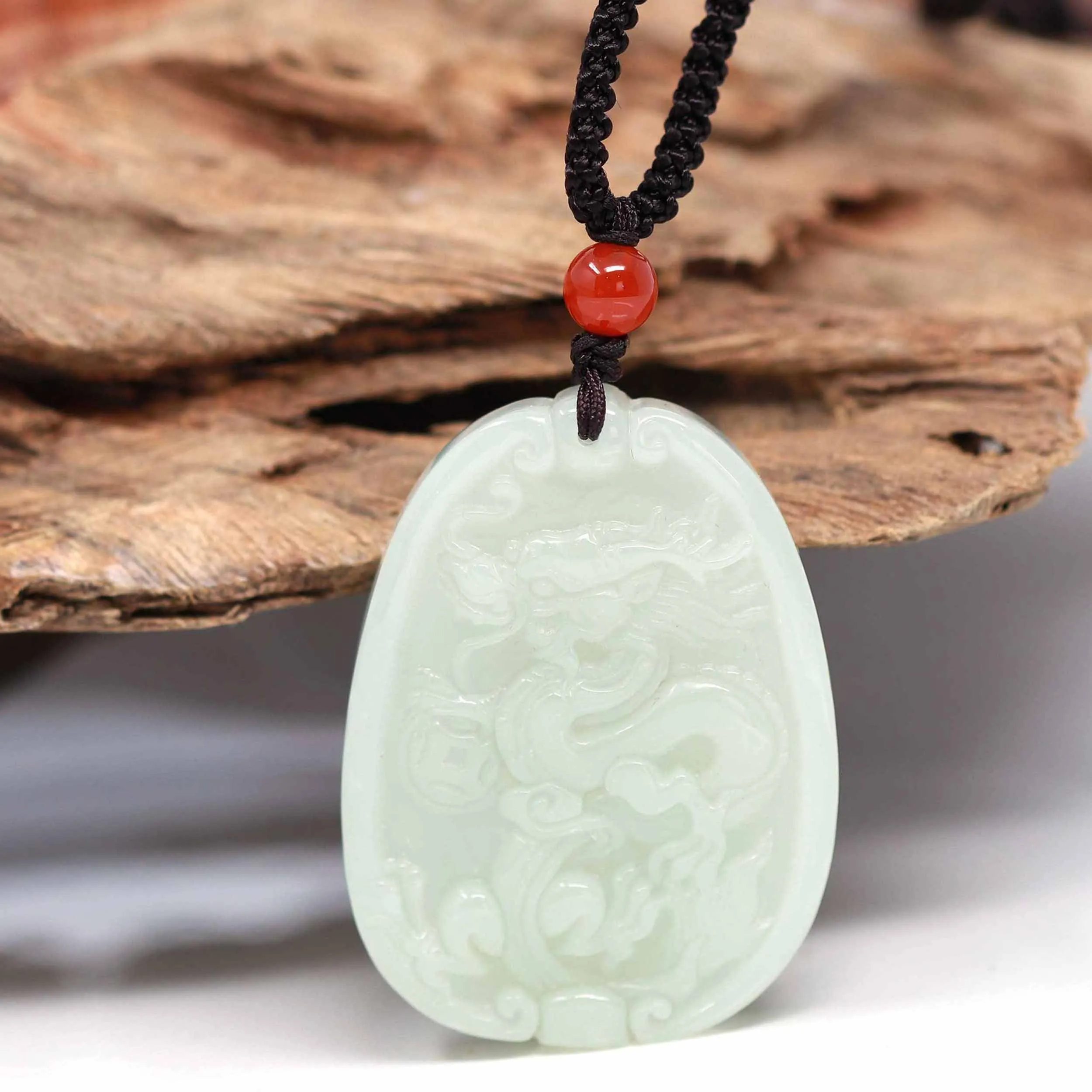 Baikalla™ Genuine HeTian White Nephrite Jade Dragon Pendant Necklace