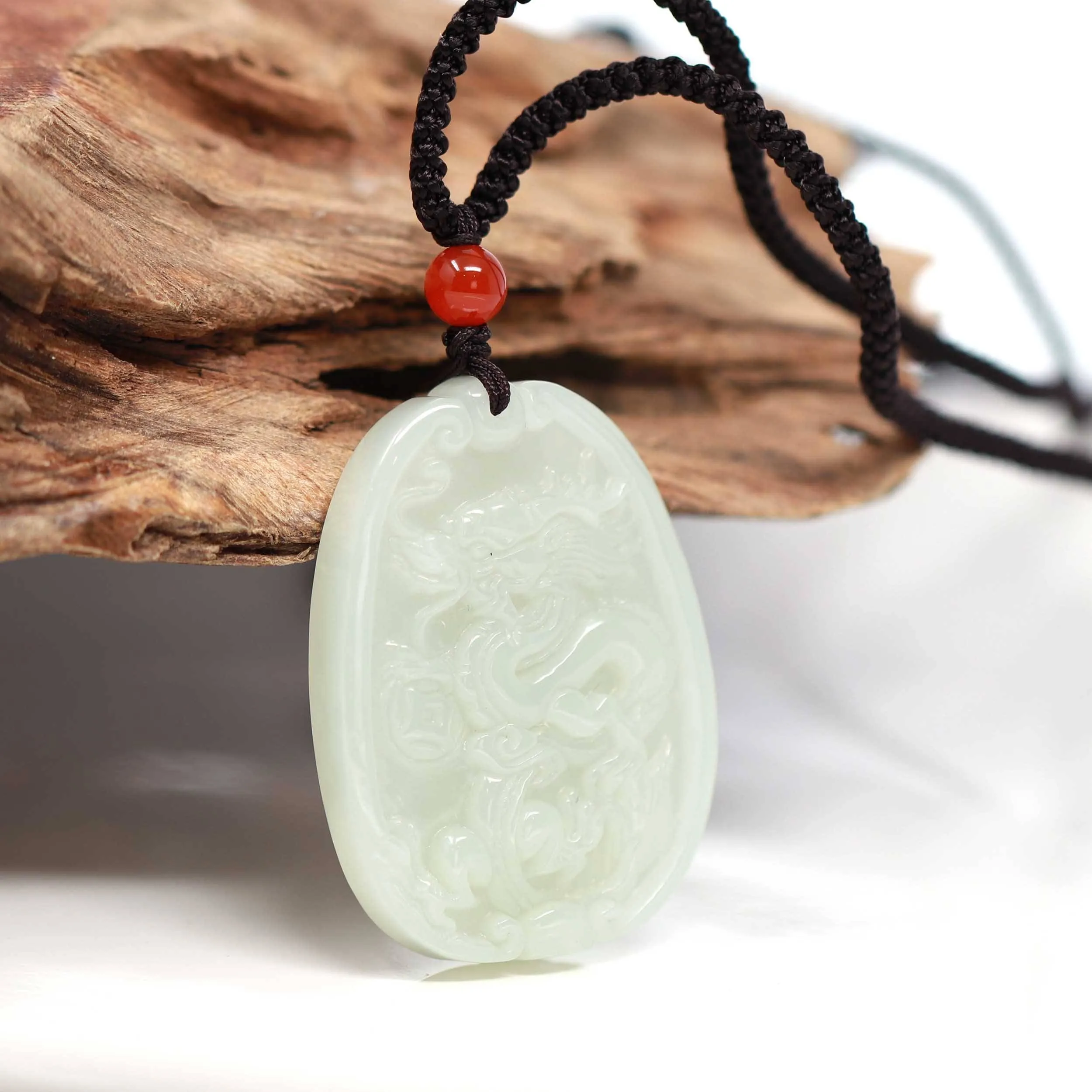 Baikalla™ Genuine HeTian White Nephrite Jade Dragon Pendant Necklace