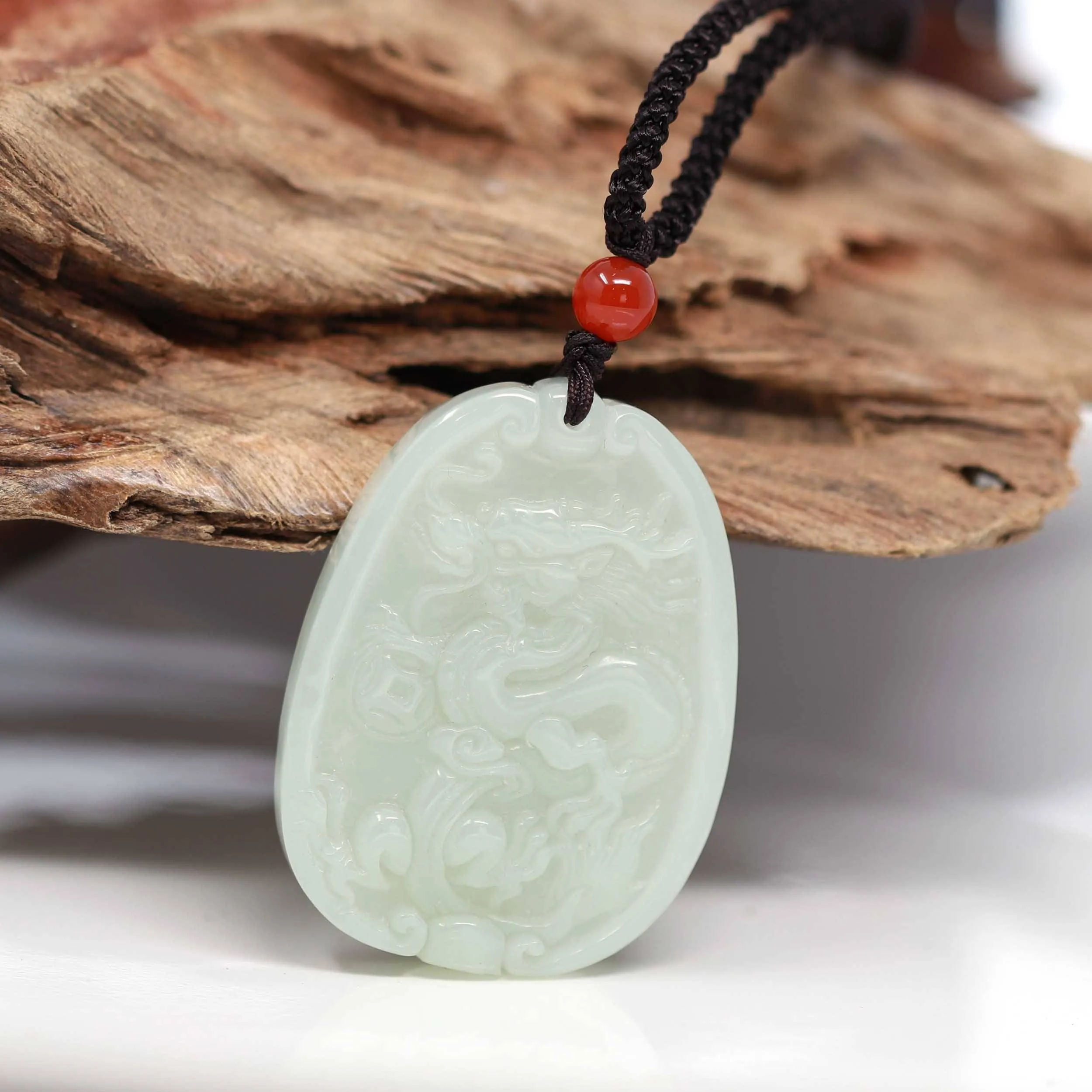 Baikalla™ Genuine HeTian White Nephrite Jade Dragon Pendant Necklace