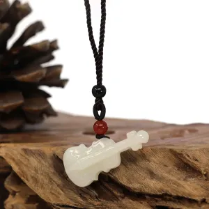 Baikalla™ Genuine White Nephrite Jade Violin Pendant Necklace