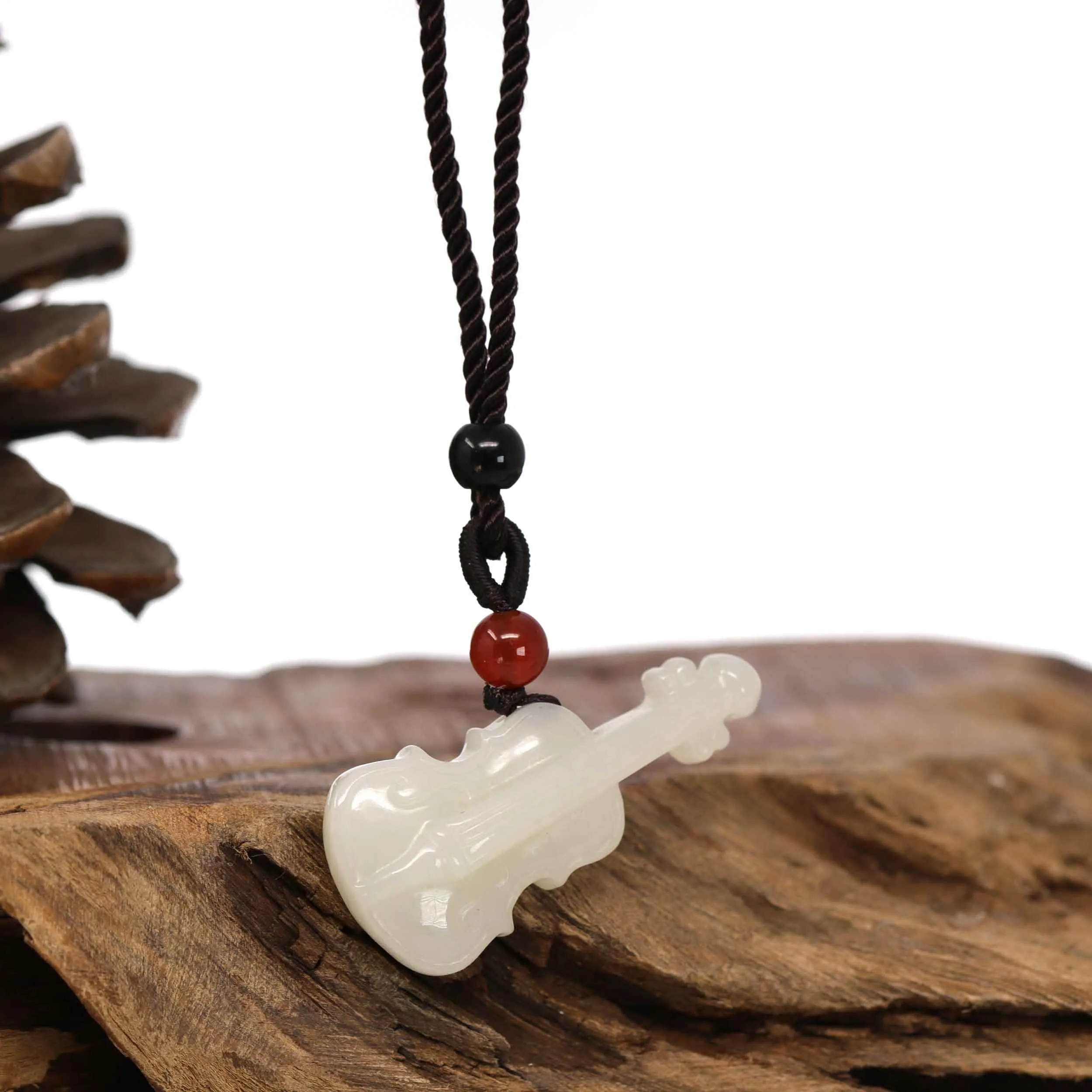 Baikalla™ Genuine White Nephrite Jade Violin Pendant Necklace