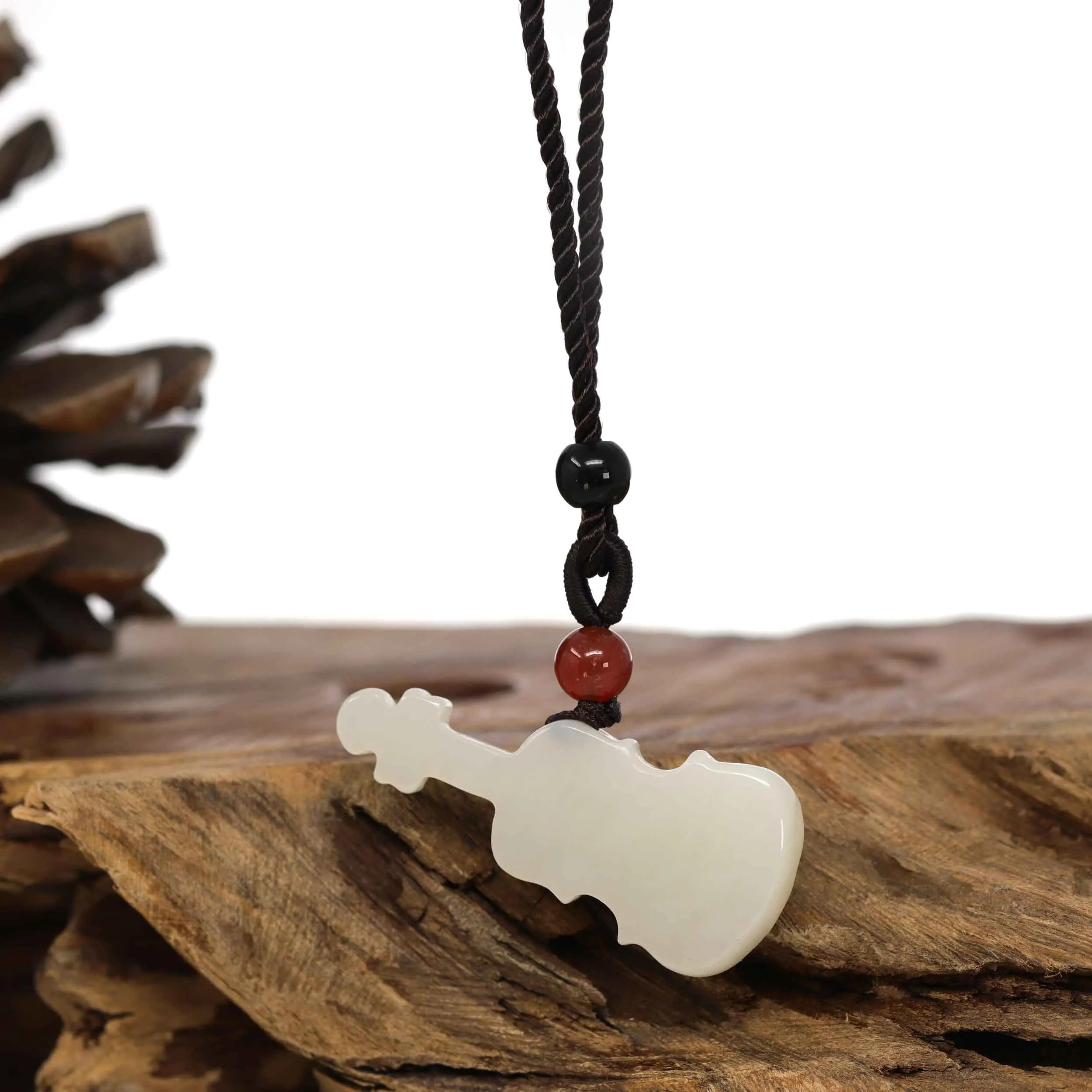 Baikalla™ Genuine White Nephrite Jade Violin Pendant Necklace