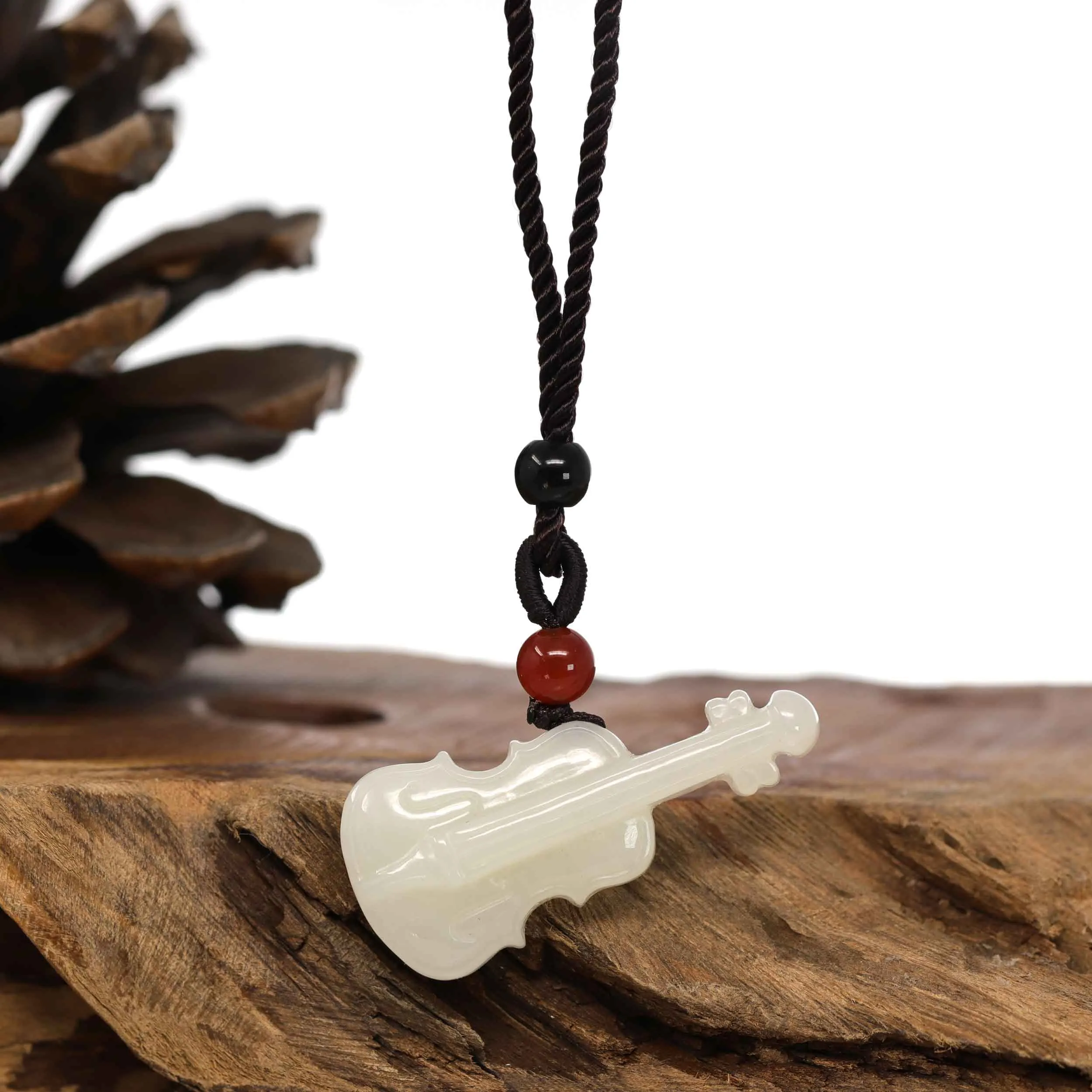 Baikalla™ Genuine White Nephrite Jade Violin Pendant Necklace