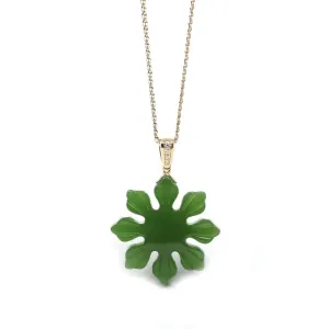 Baikalla™ " Philippines sunflower" 14k Yellow Gold Genuine Nephrite Green Jade Pendant Necklace