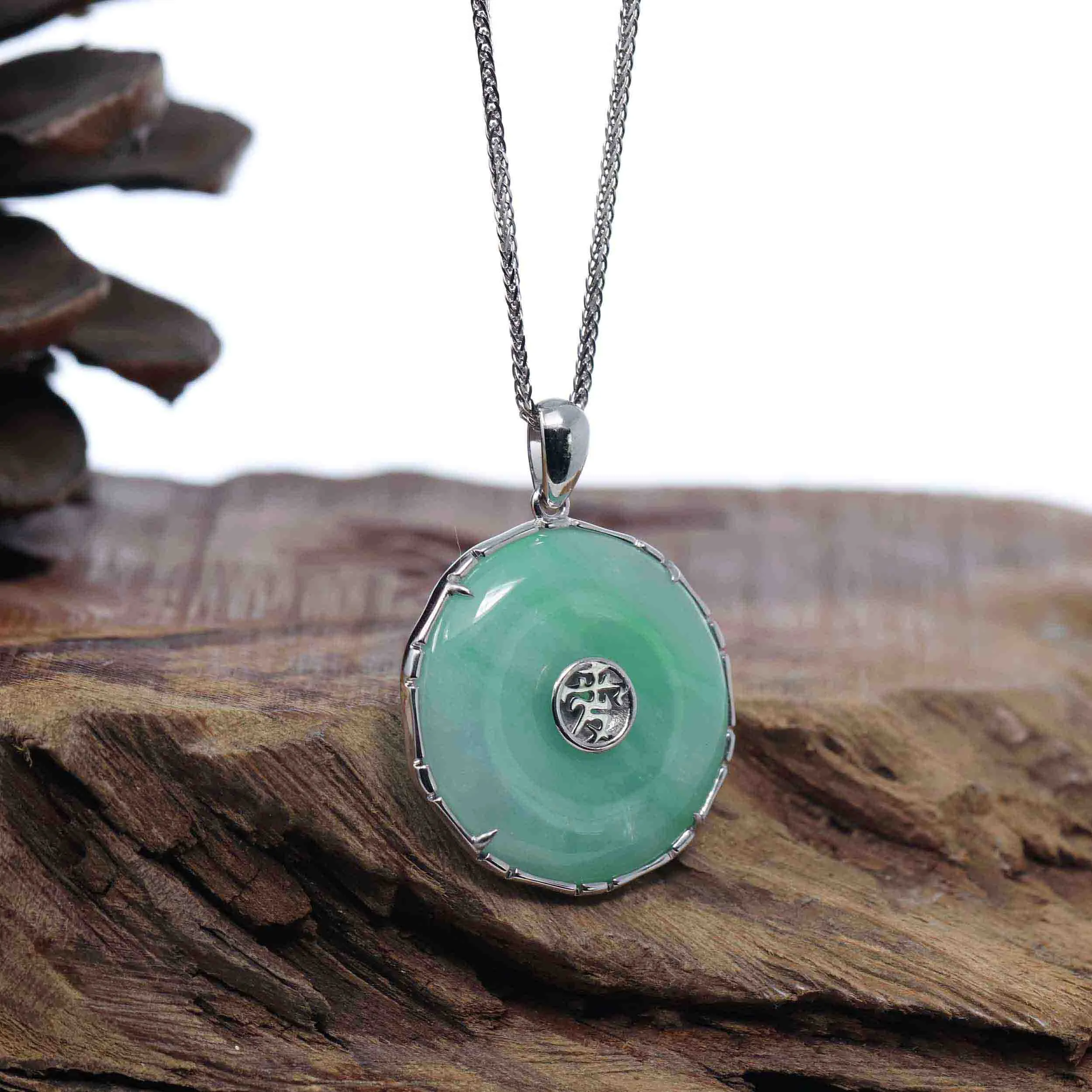 Baikalla "Good Luck Button" Necklace Green Jadeite Jade Lucky KouKou Pendant Necklace