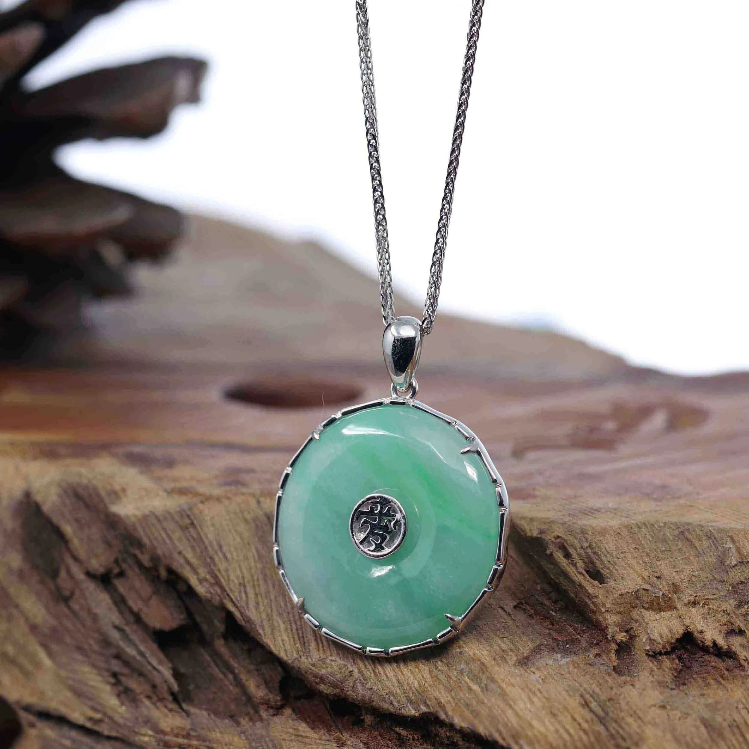 Baikalla "Good Luck Button" Necklace Green Jadeite Jade Lucky KouKou Pendant Necklace