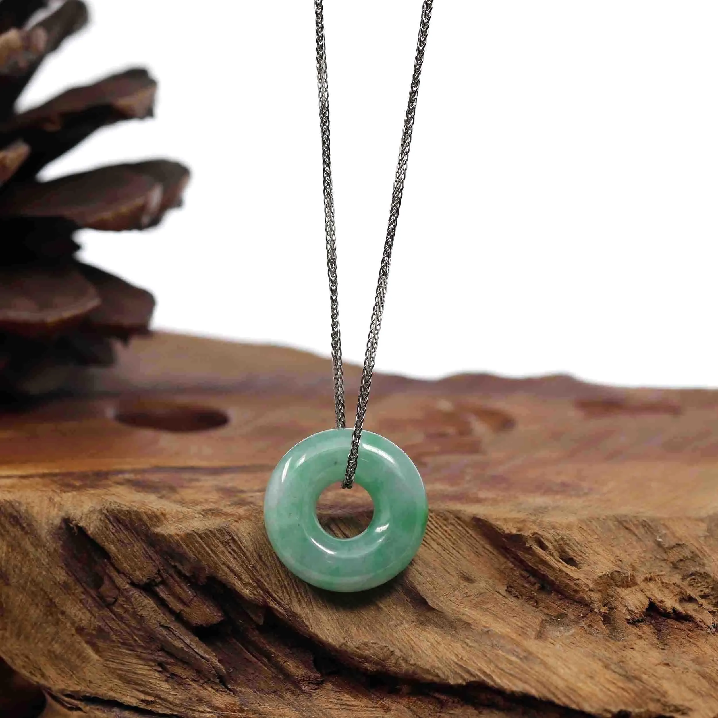 Baikalla "Good Luck Button" Necklace Green Jadeite Jade Pendant