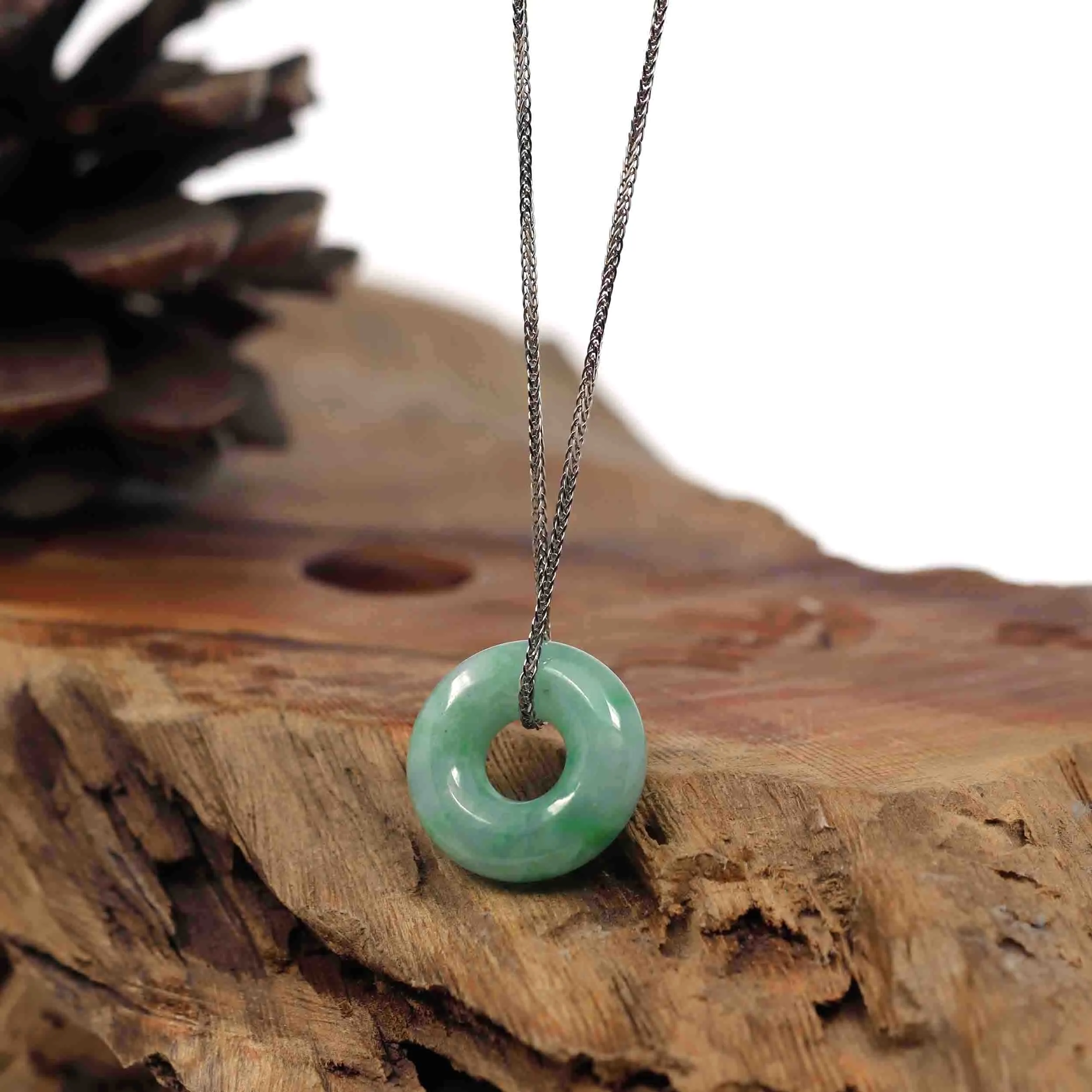 Baikalla "Good Luck Button" Necklace Green Jadeite Jade Pendant