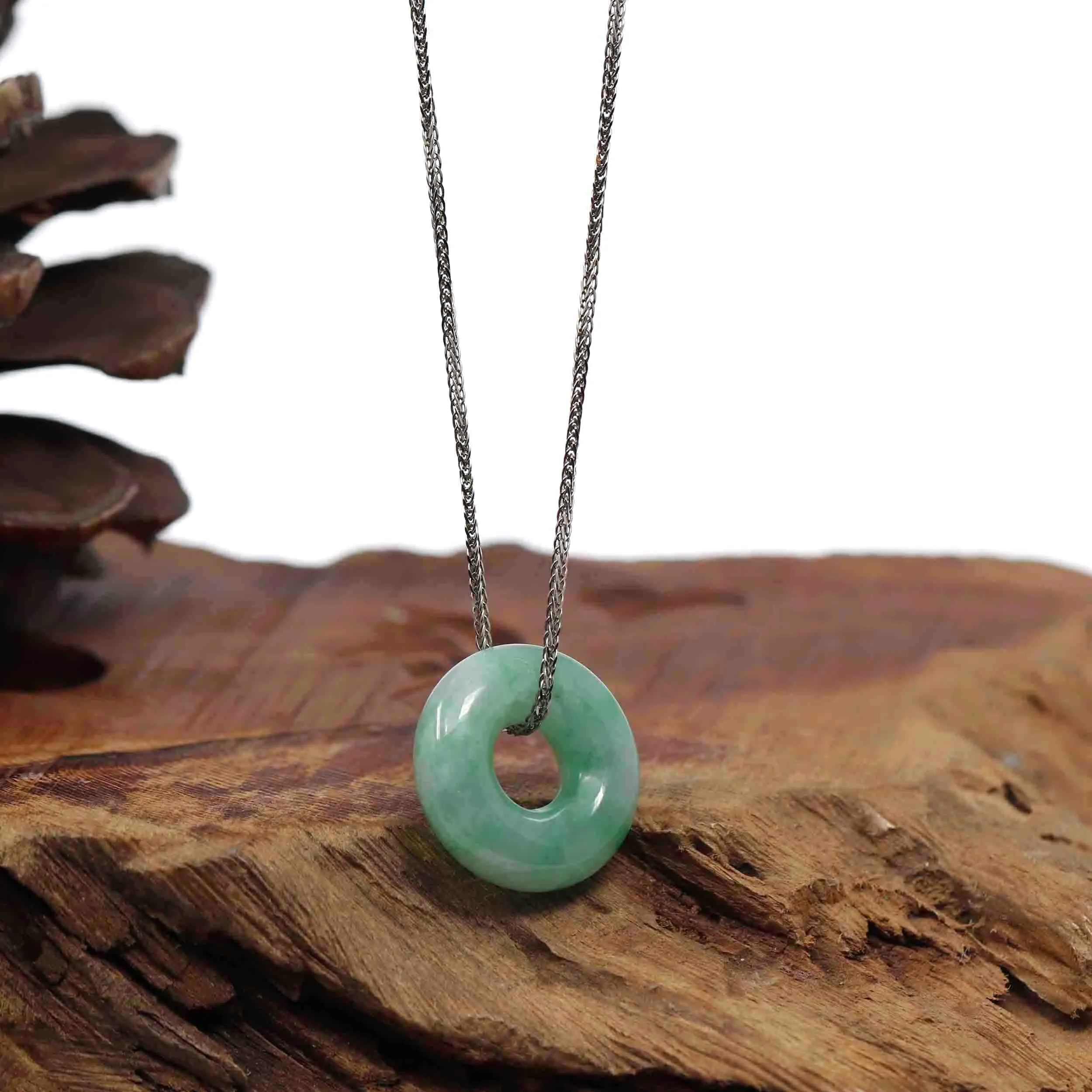 Baikalla "Good Luck Button" Necklace Green Jadeite Jade Pendant