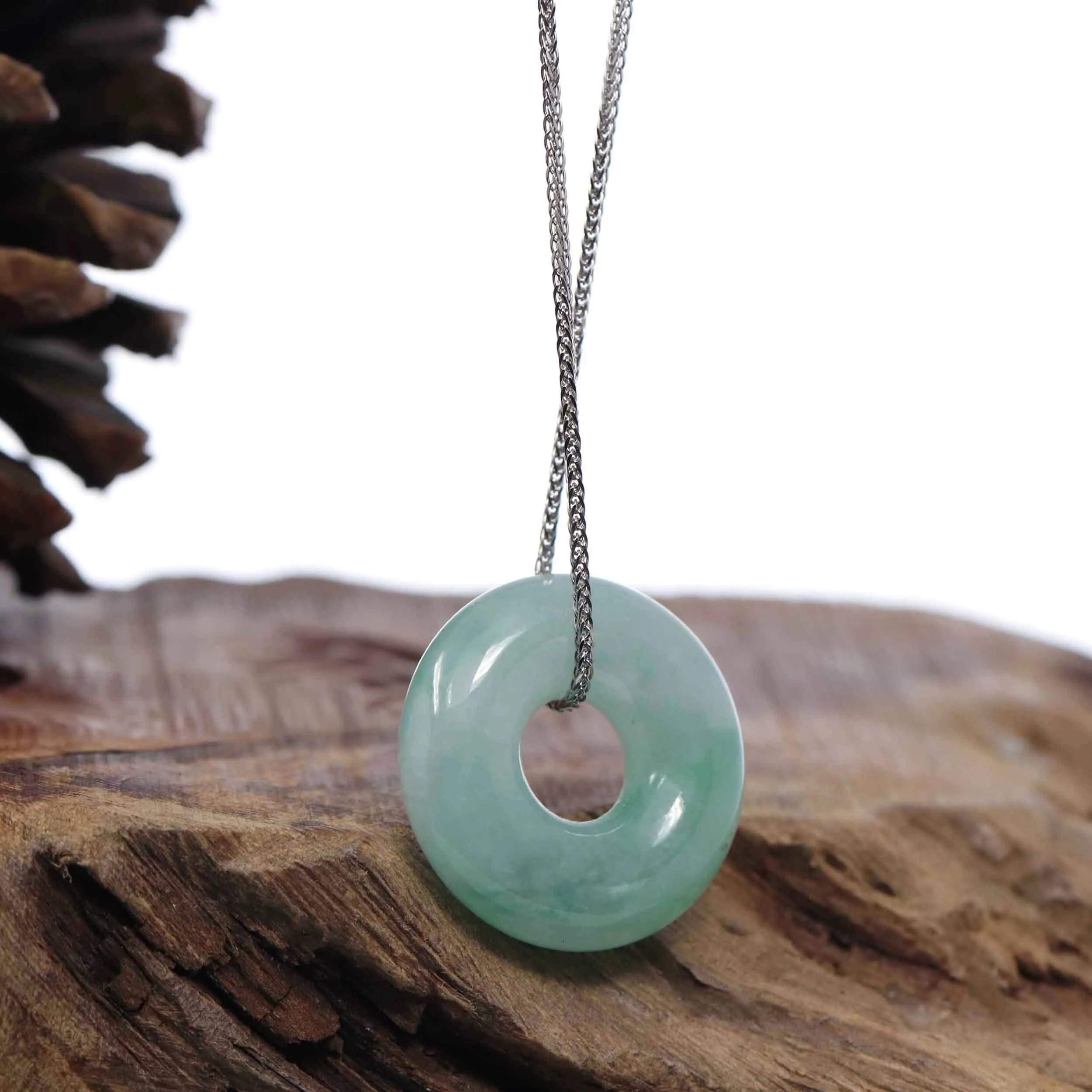 Baikalla "Good Luck Button" Necklace Ice Green Jadeite Jade Pendant For Men