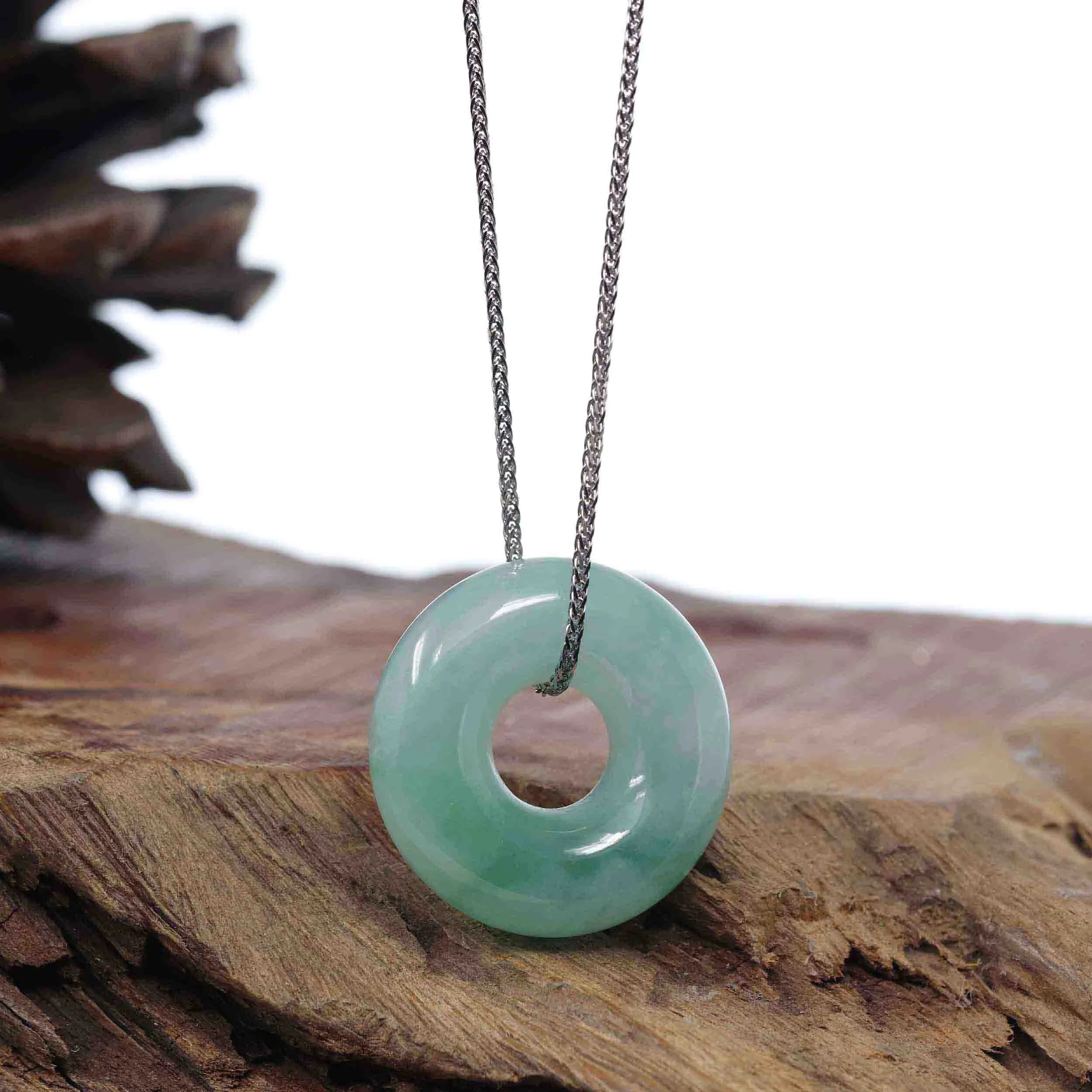 Baikalla "Good Luck Button" Necklace Ice Green Jadeite Jade Pendant For Men