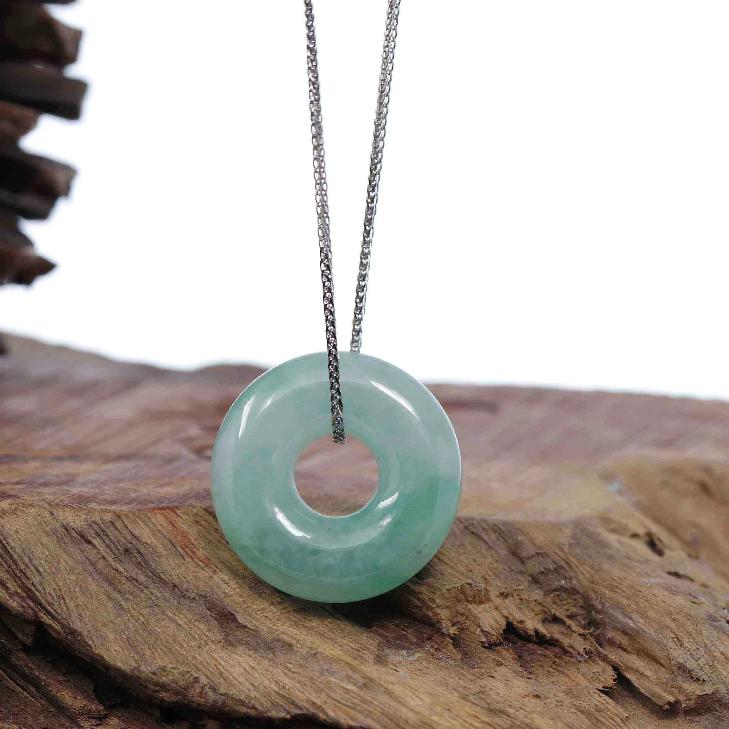 Baikalla "Good Luck Button" Necklace Ice Green Jadeite Jade Pendant For Men