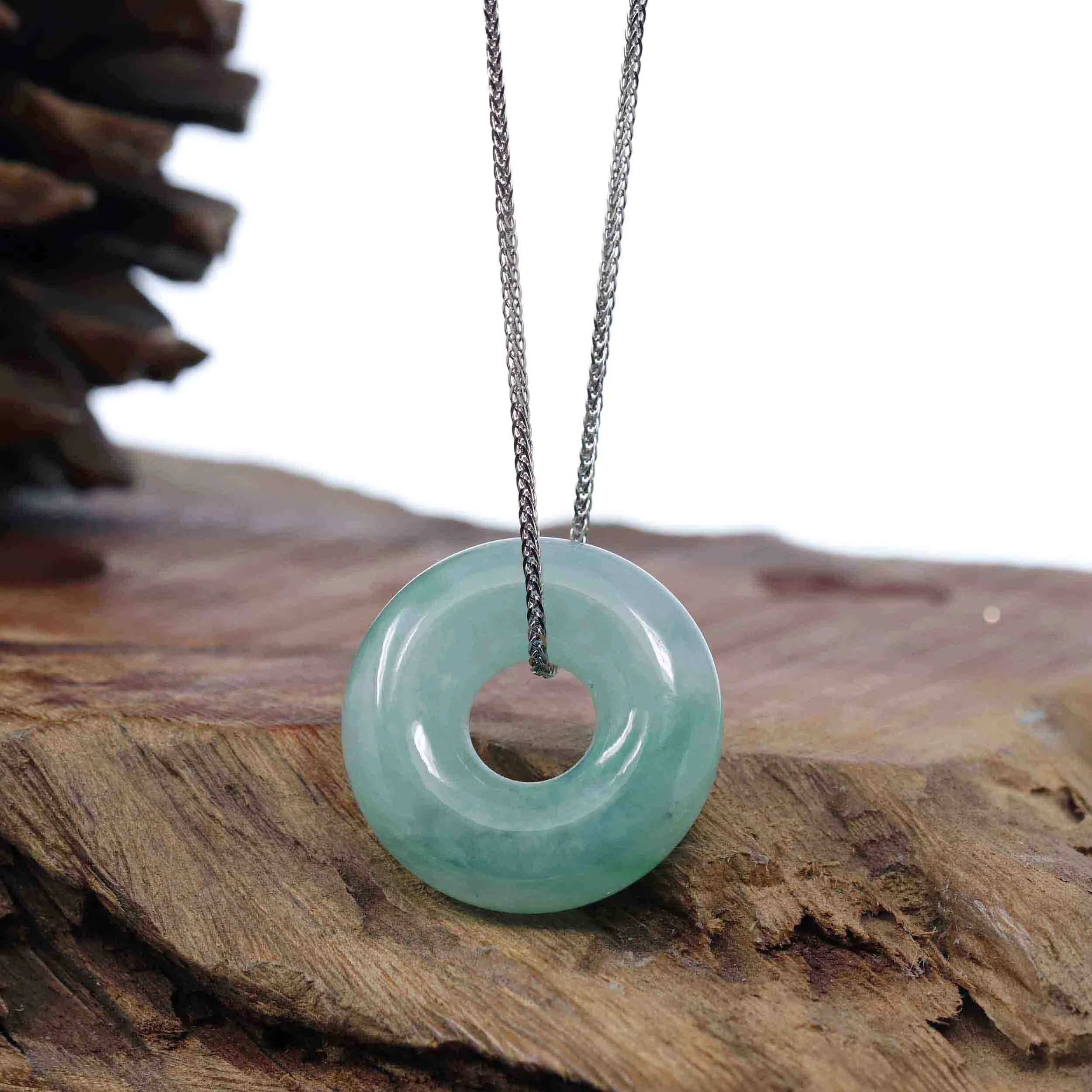 Baikalla "Good Luck Button" Necklace Ice Green Jadeite Jade Pendant For Men