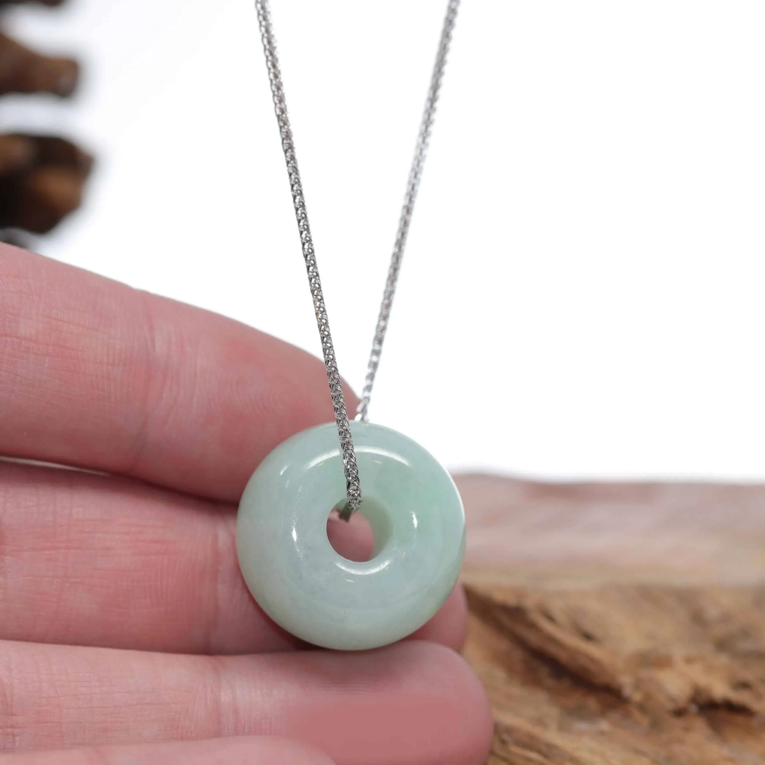 Baikalla "Good Luck Button" Necklace Light Green Jadeite Jade Lucky Tong Tong Necklace