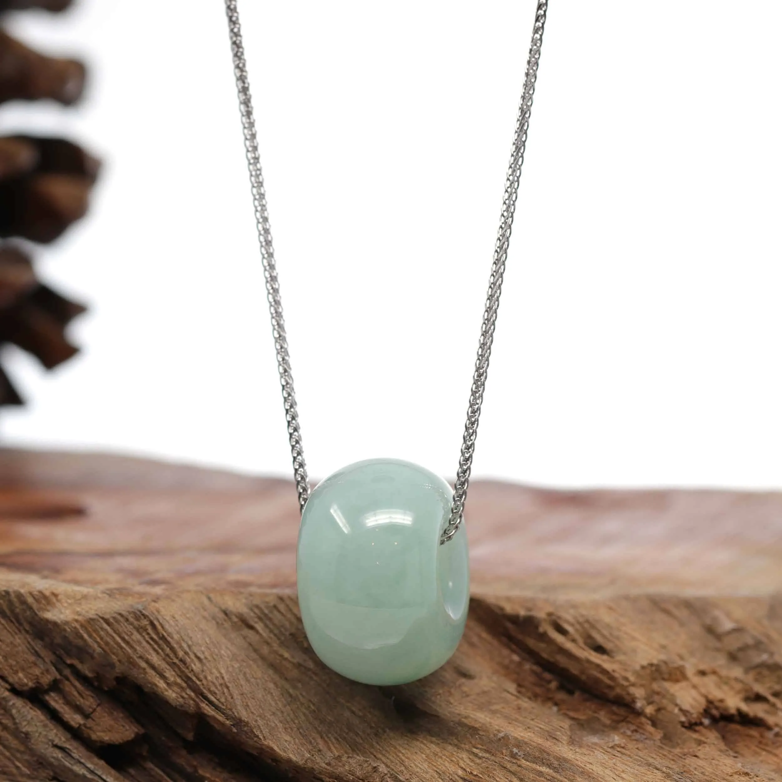 Baikalla "Good Luck Button" Necklace Light Green Jadeite Jade Lucky Tong Tong Necklace