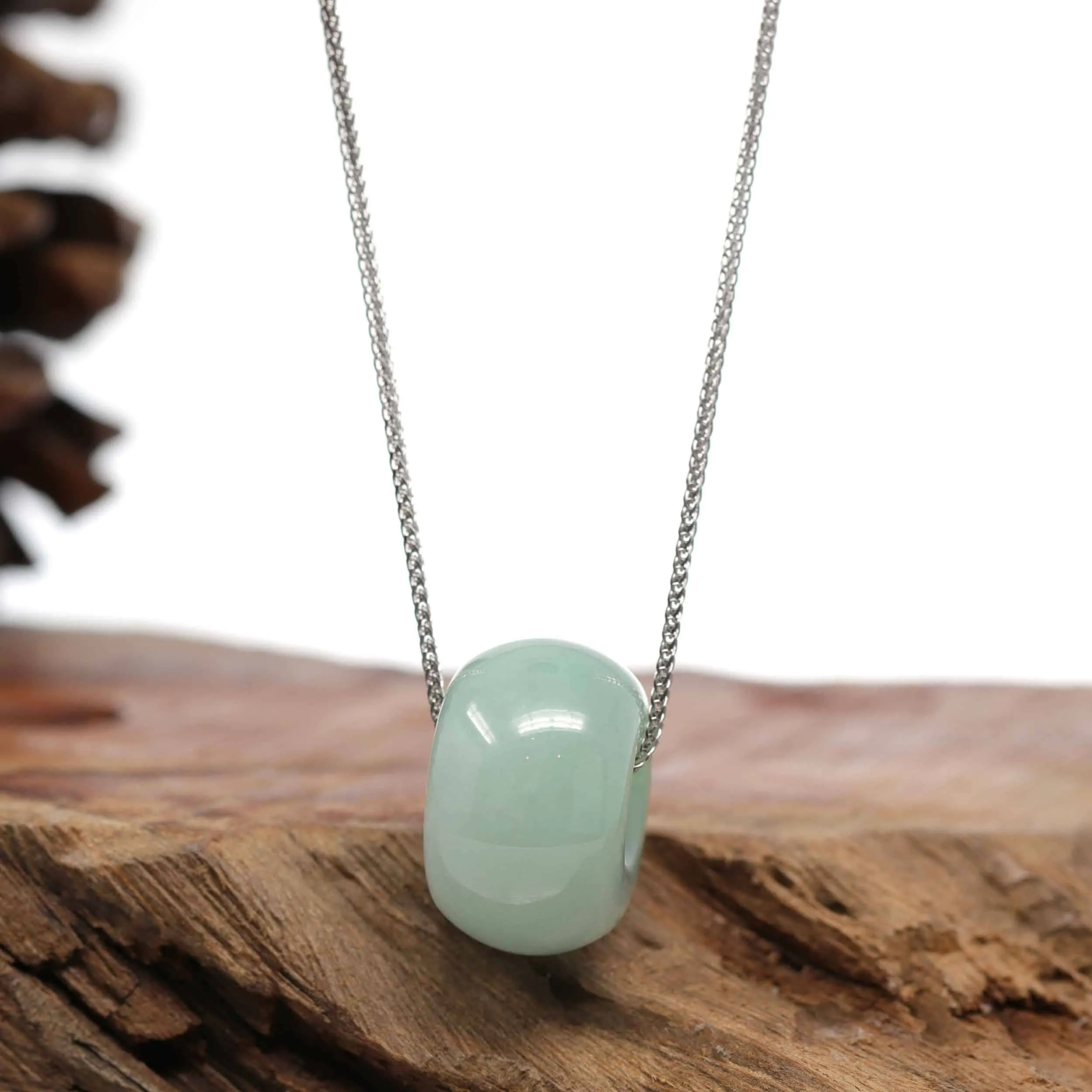 Baikalla "Good Luck Button" Necklace Light Green Jadeite Jade Lucky Tong Tong Necklace