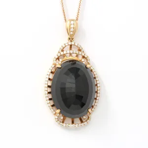 Baikalla™ "High end Jadeite Jewelry" 18K Rose Gold Genuine Burmese Black Jadeite Pendant Necklace