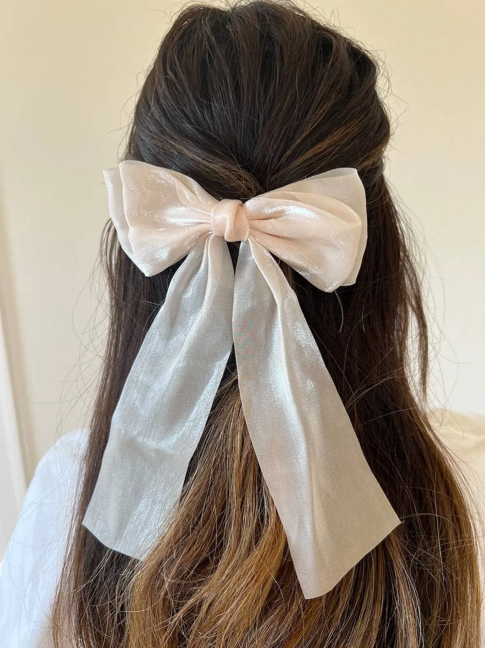 Beige Organza Hair Bow Barrette