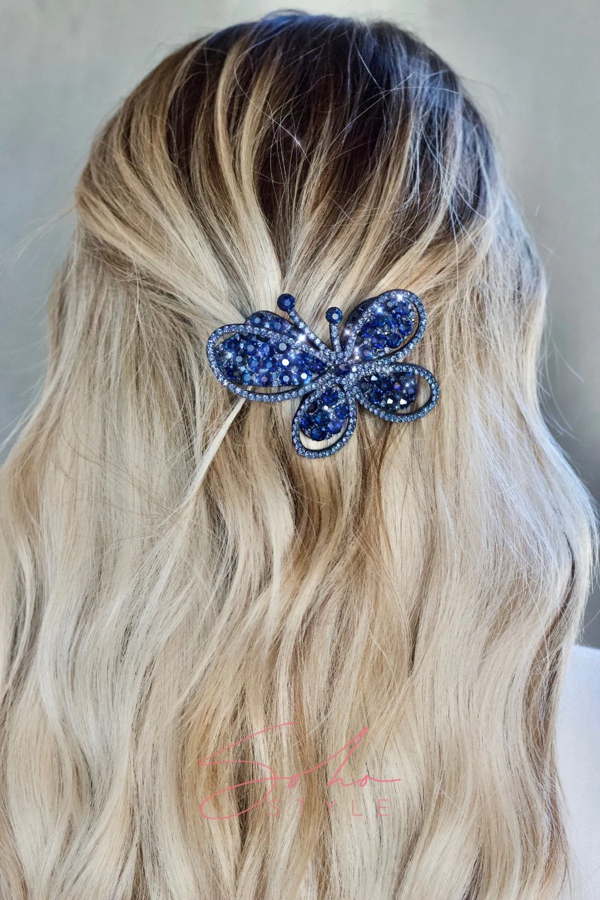 Big butterfly eye crystal barrette