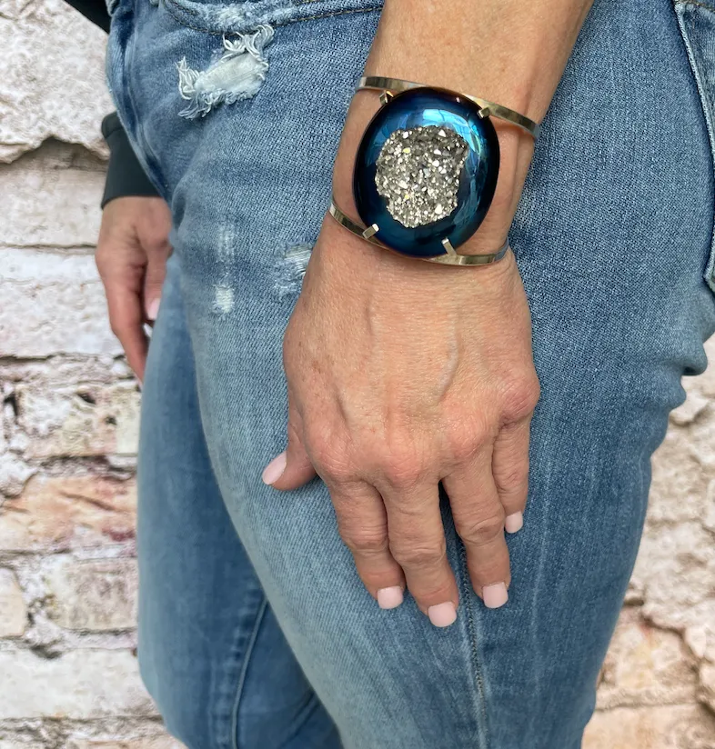 Big Royal Blue Druzy Cuff Bracelet