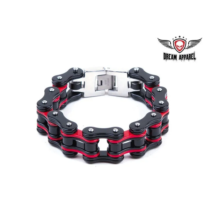 Black & Red Stainless Steel Motorcycle Chain Bracelet