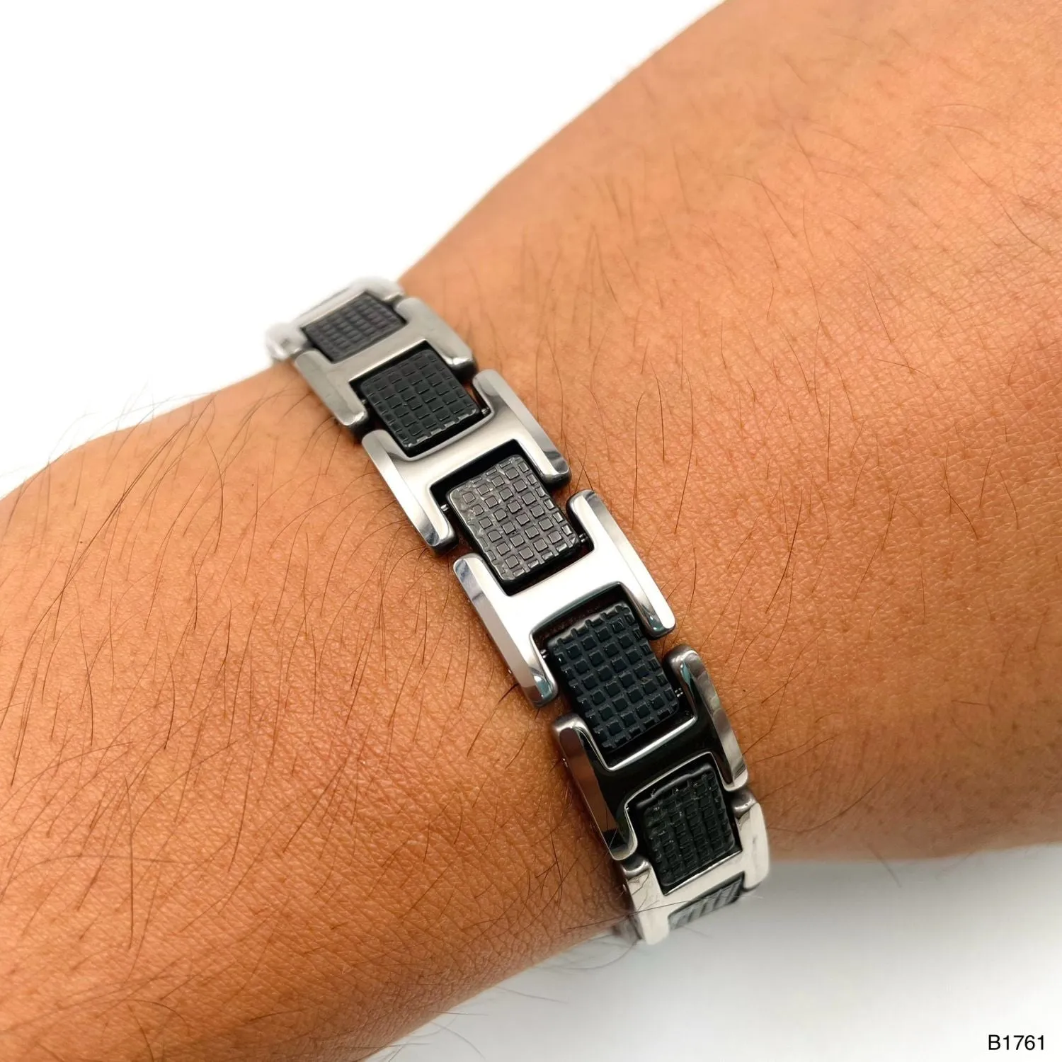 Black Ceramic Silver 316L Stainless Steel Magnetic Bracelet For Men