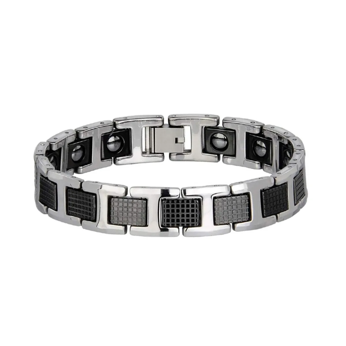 Black Ceramic Silver 316L Stainless Steel Magnetic Bracelet For Men