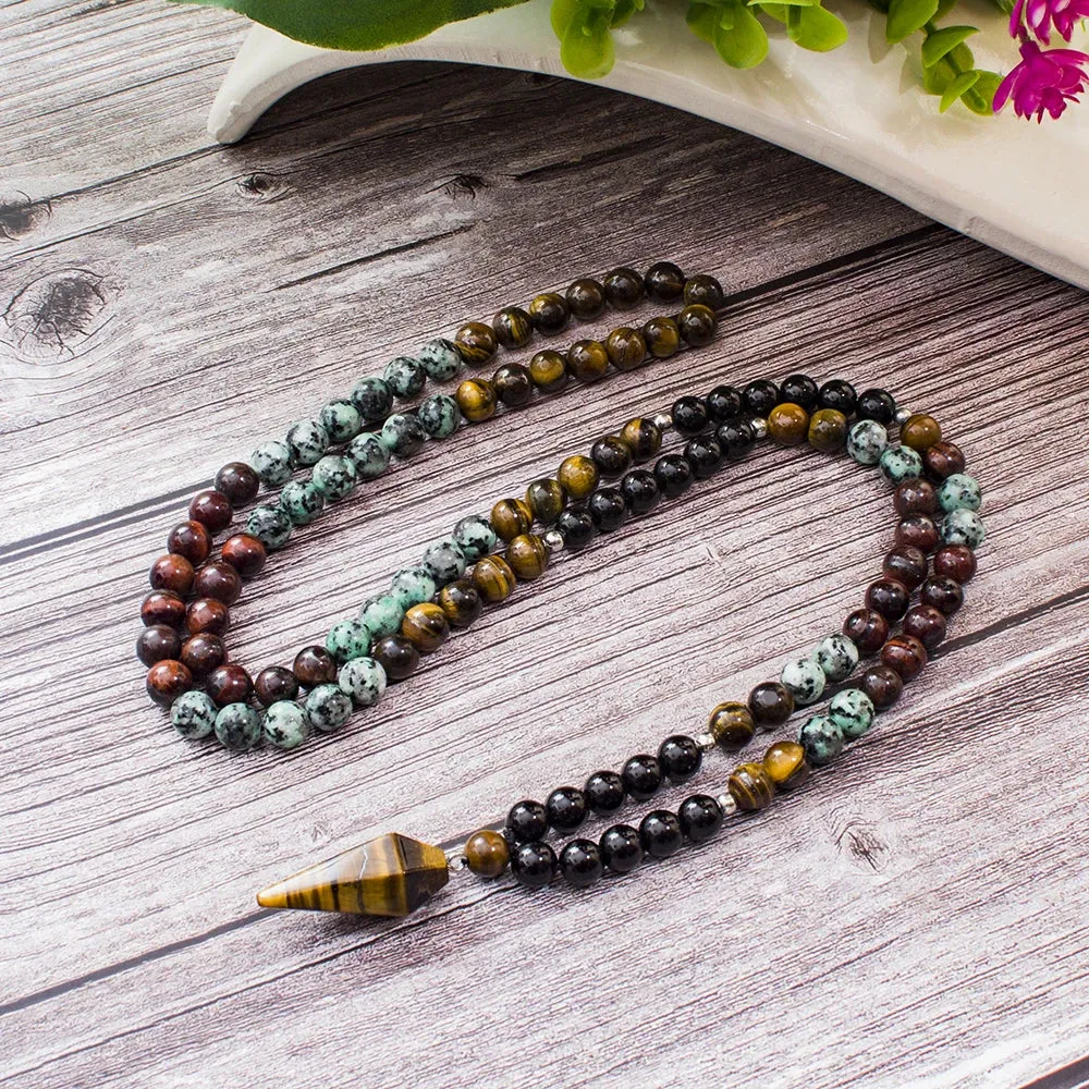 Black Onyx African Turquoise Beads 108 Mala Necklace Meditation Jewelry