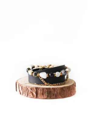 Black Quartz Leather Bracelet